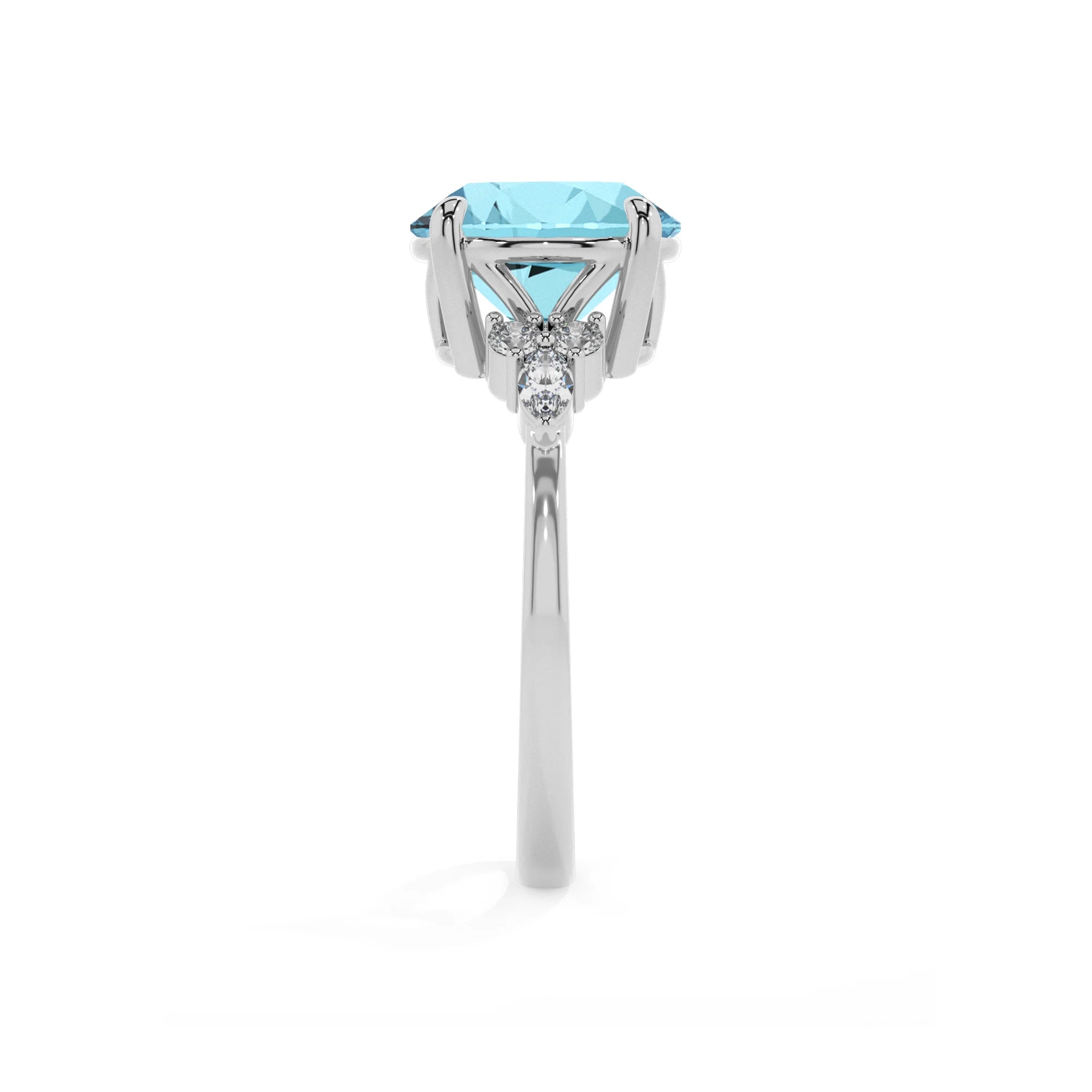 lab grown aquamarine round solitaire rings in white gold