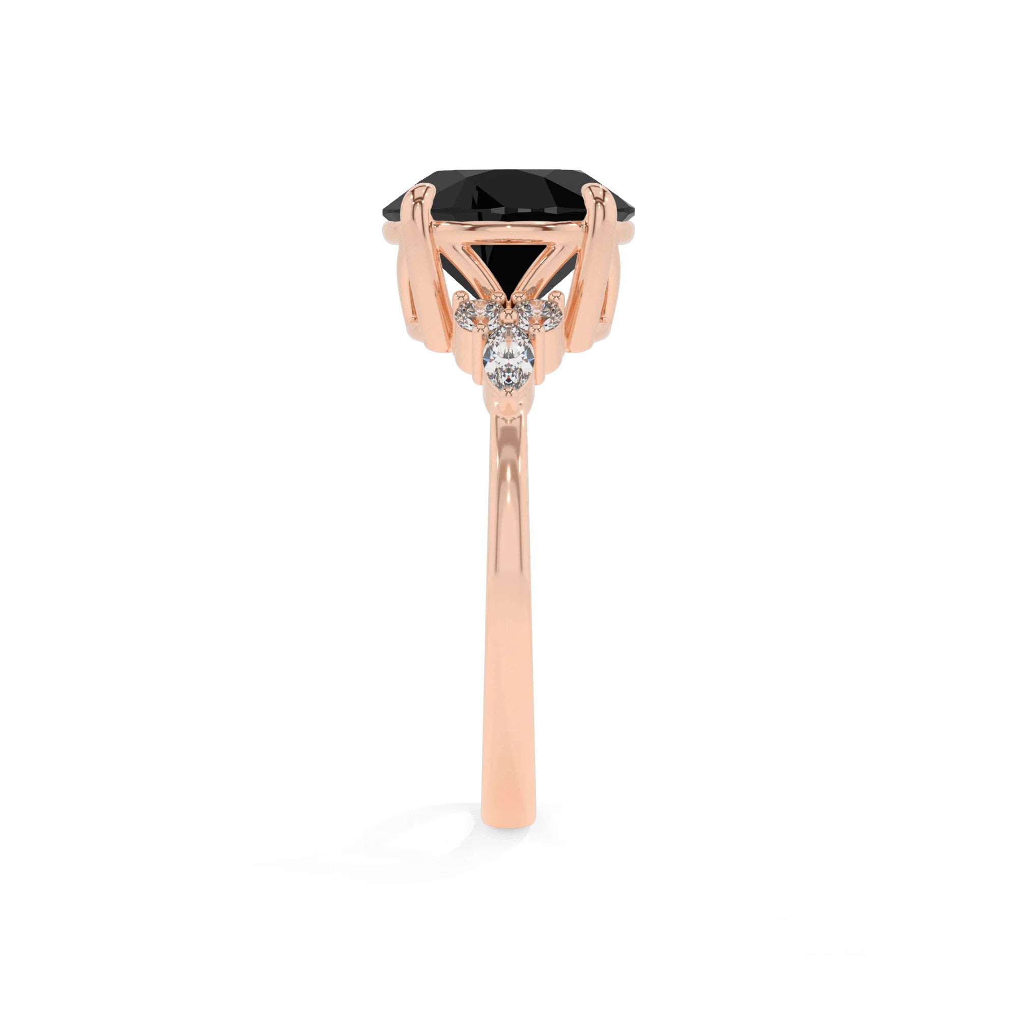 natural black-onyx round solitaire rings in rose gold