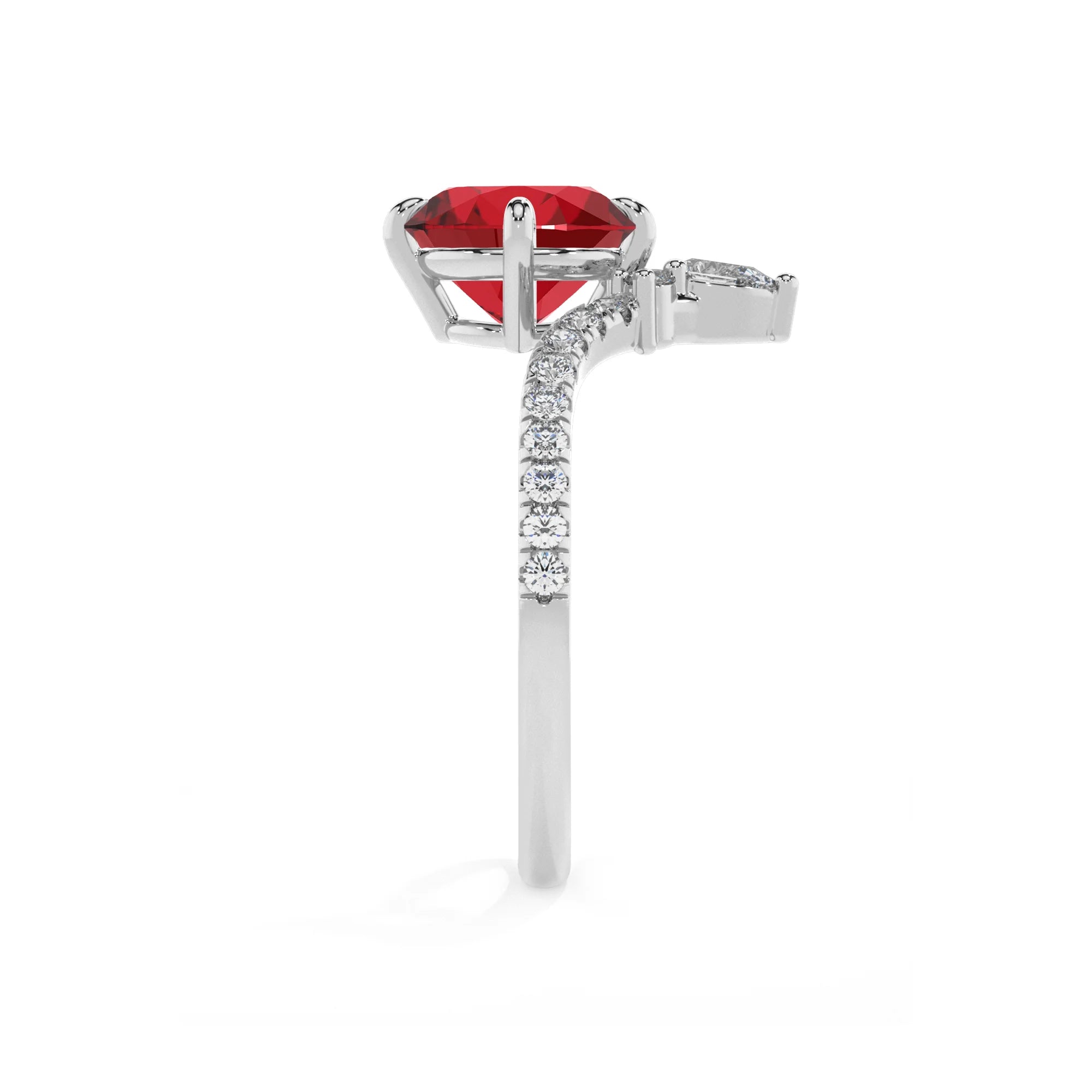 lab grown ruby round solitaire rings in white gold