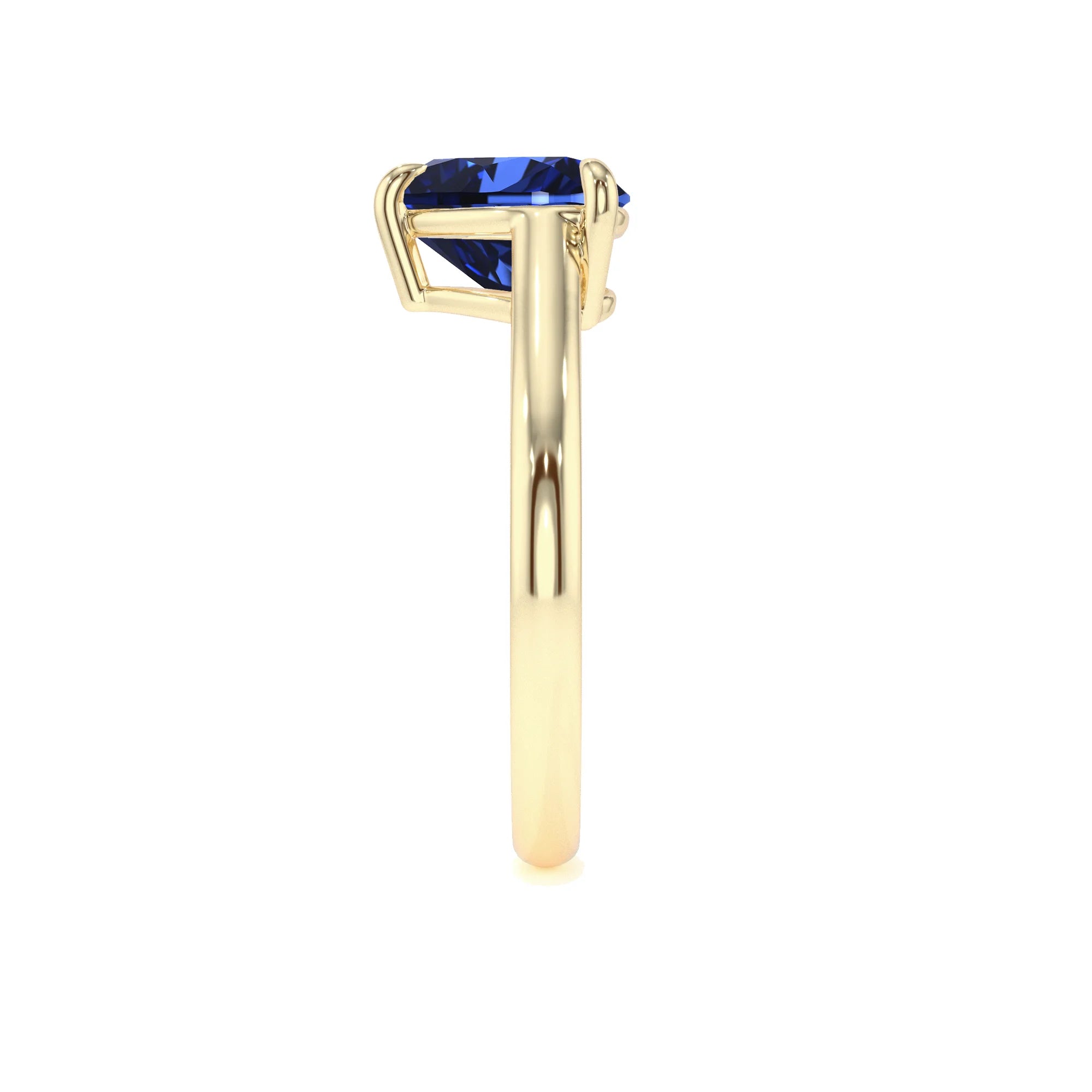 lab grown blue-sapphire heart solitaire rings in yellow gold