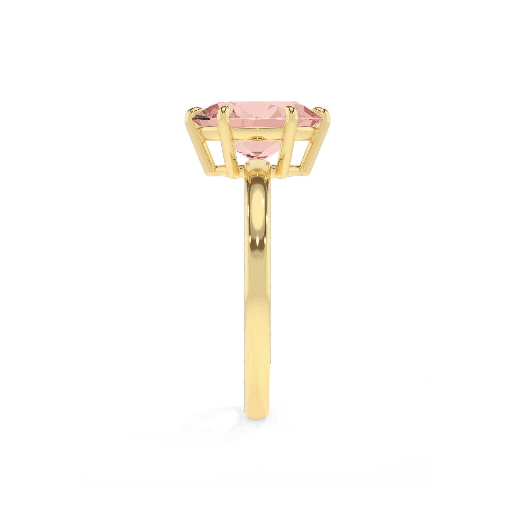 lab grown morganite oval solitaire rings in yellow gold