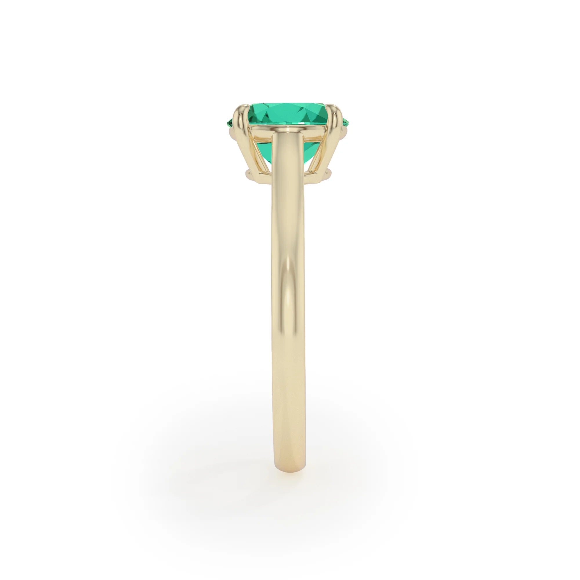 lab grown emerald round solitaire rings in yellow gold