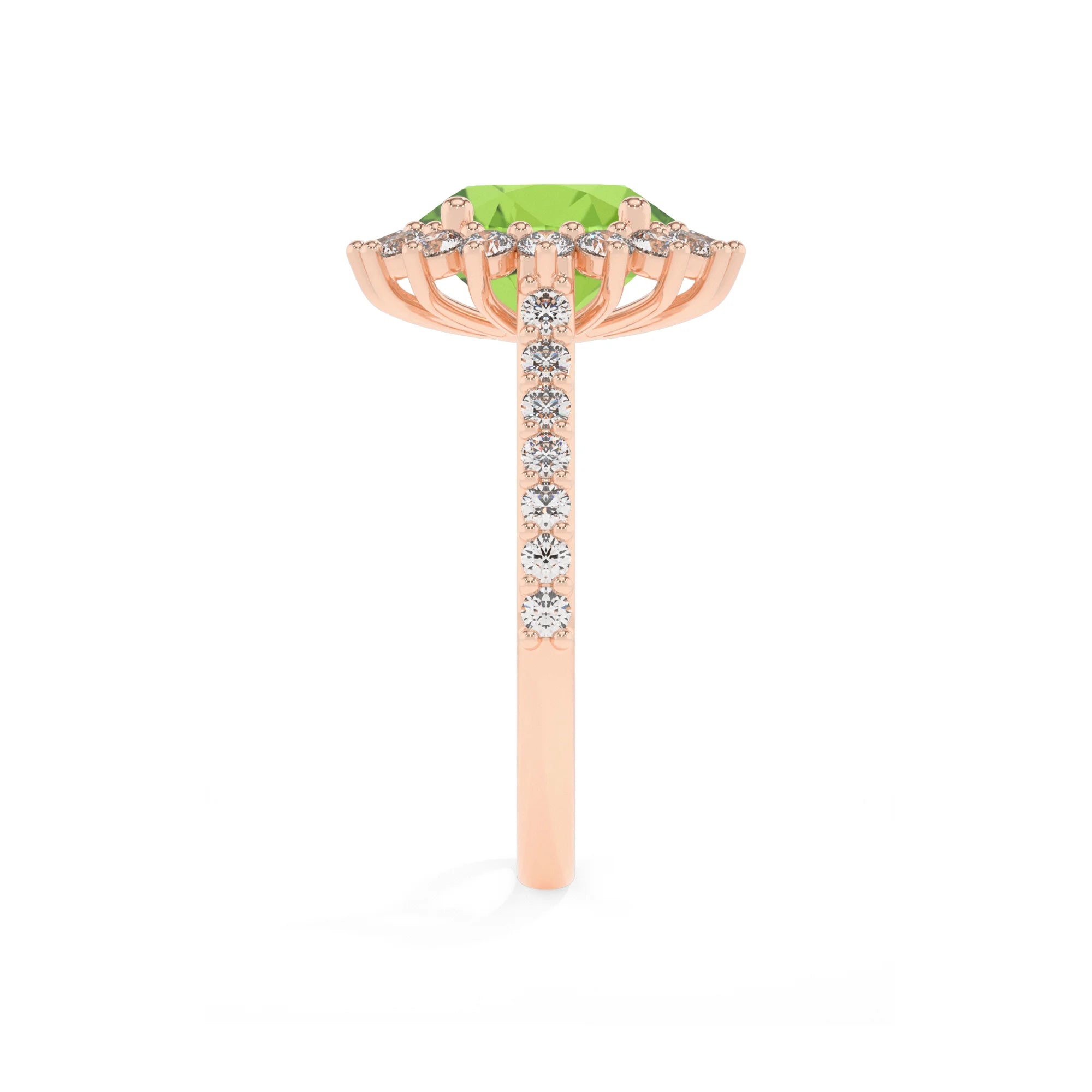 natural peridot round solitaire rings in rose gold