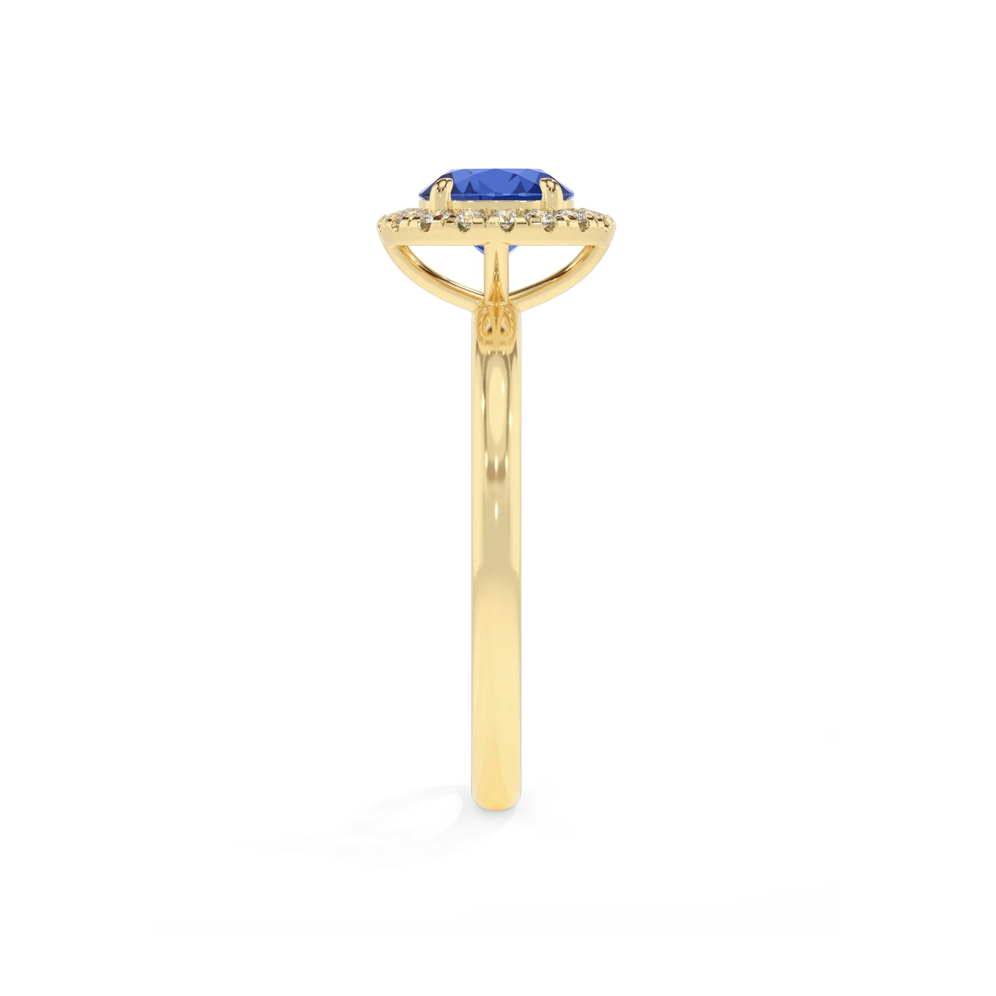 lab grown blue-sapphire round solitaire rings in yellow gold