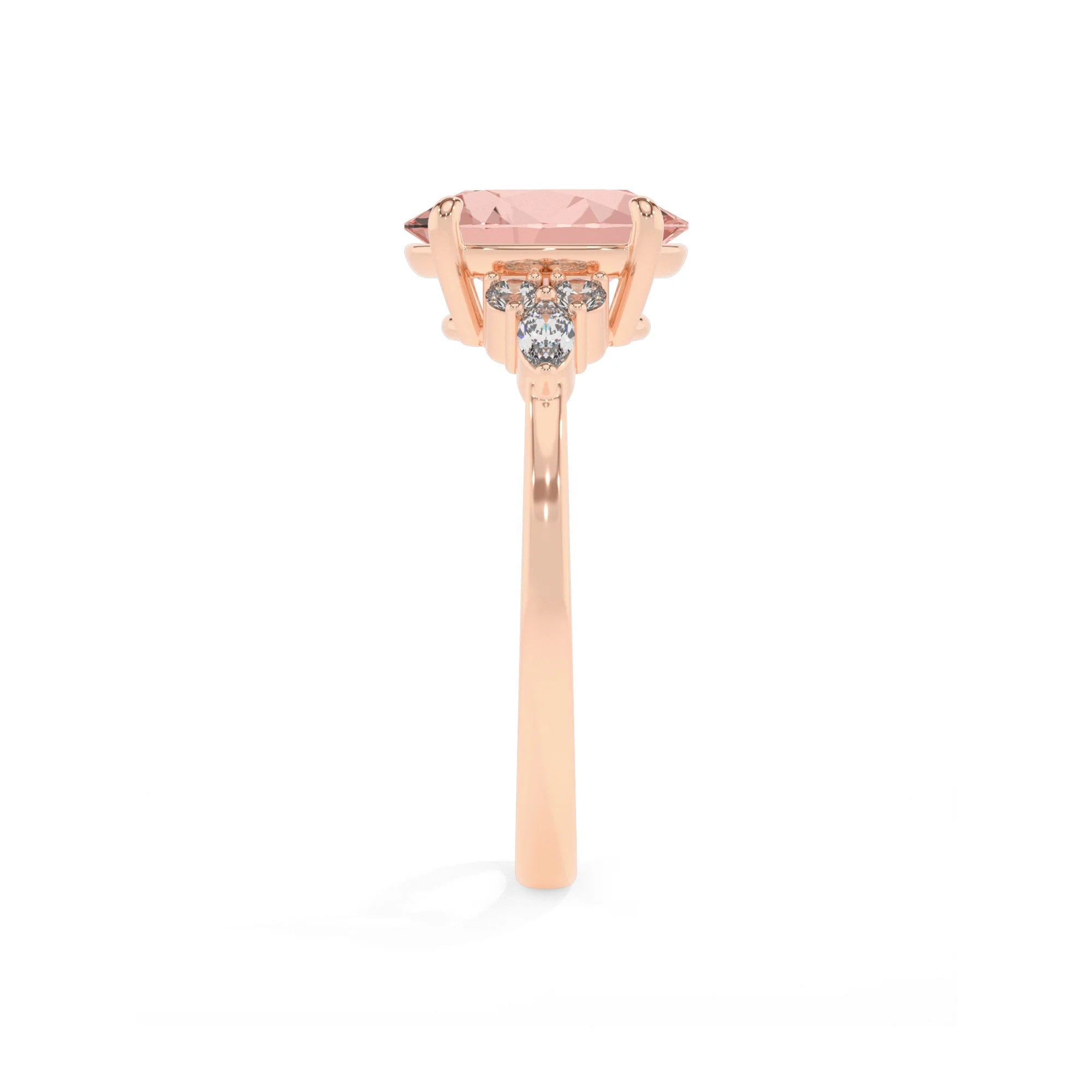 lab grown morganite oval solitaire rings in rose gold