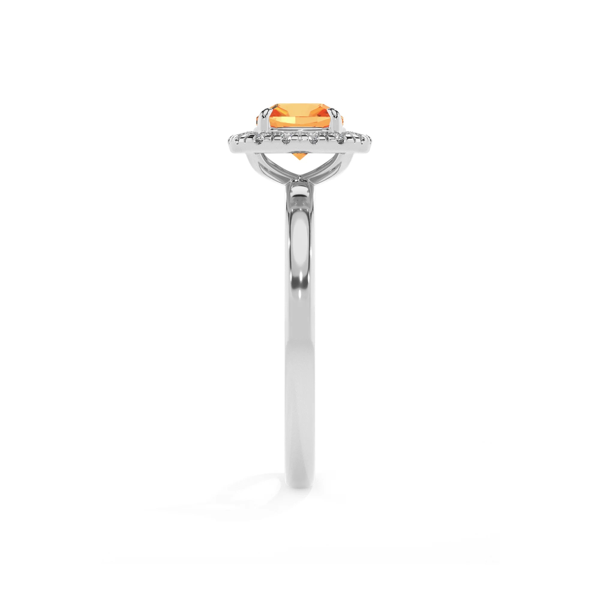 lab grown citrine cushion solitaire rings in white gold