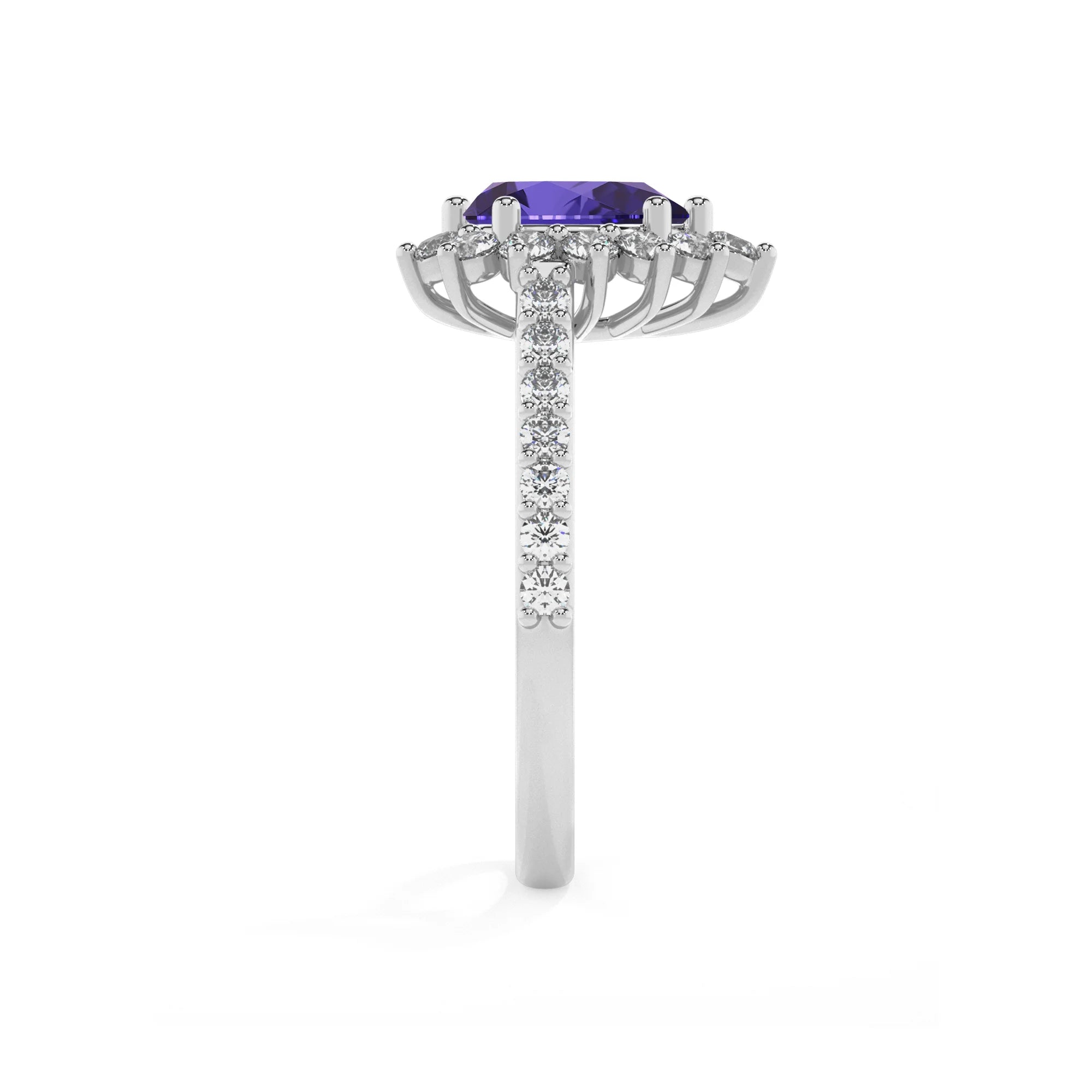 lab grown tanzanite pear solitaire rings in white gold