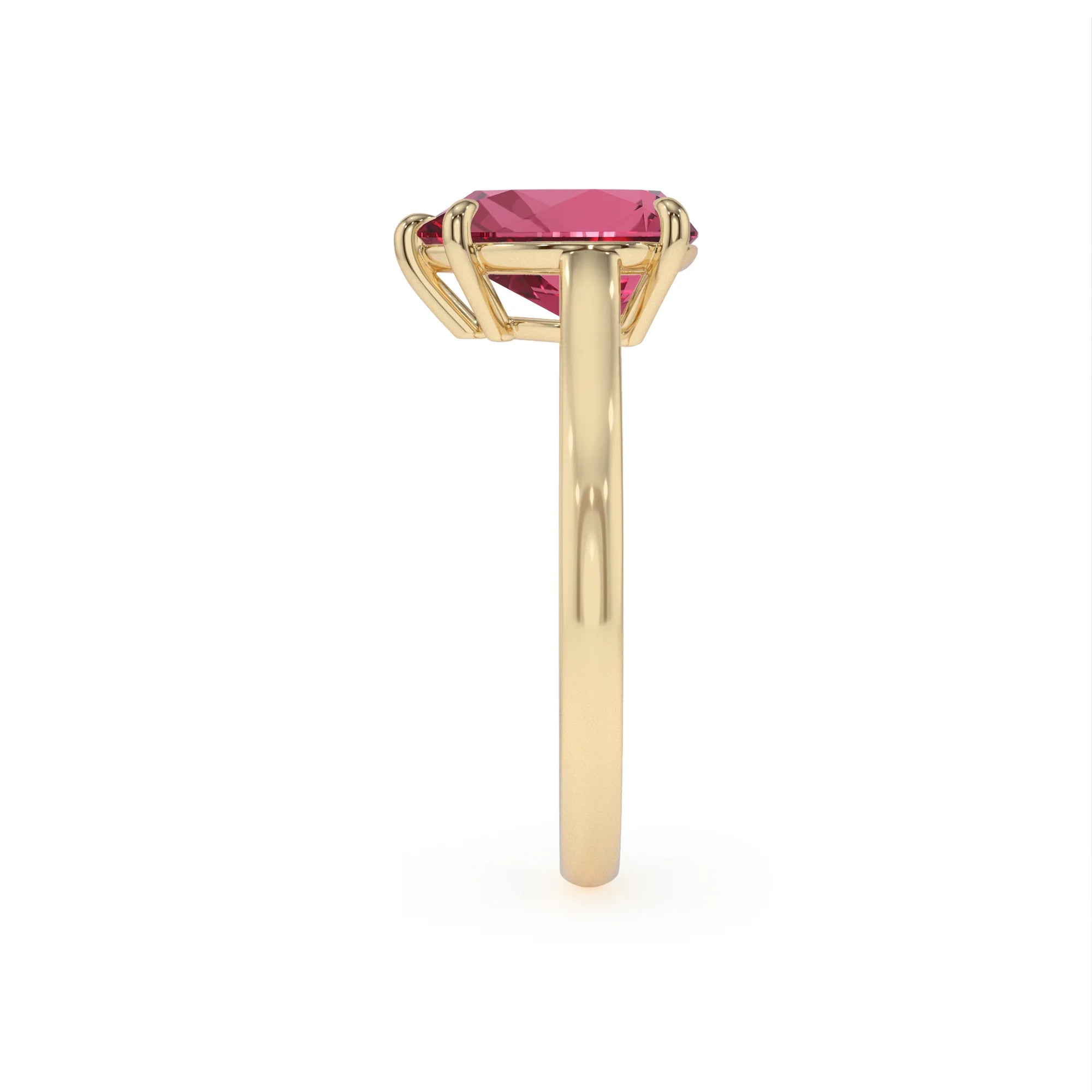 lab grown pink-tourmaline pear solitaire rings in yellow gold