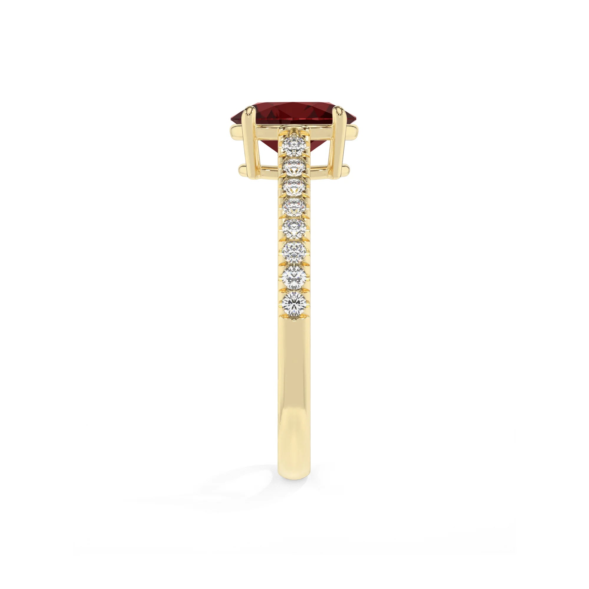 natural garnet oval half eternity solitaire engagement rings in yellow gold