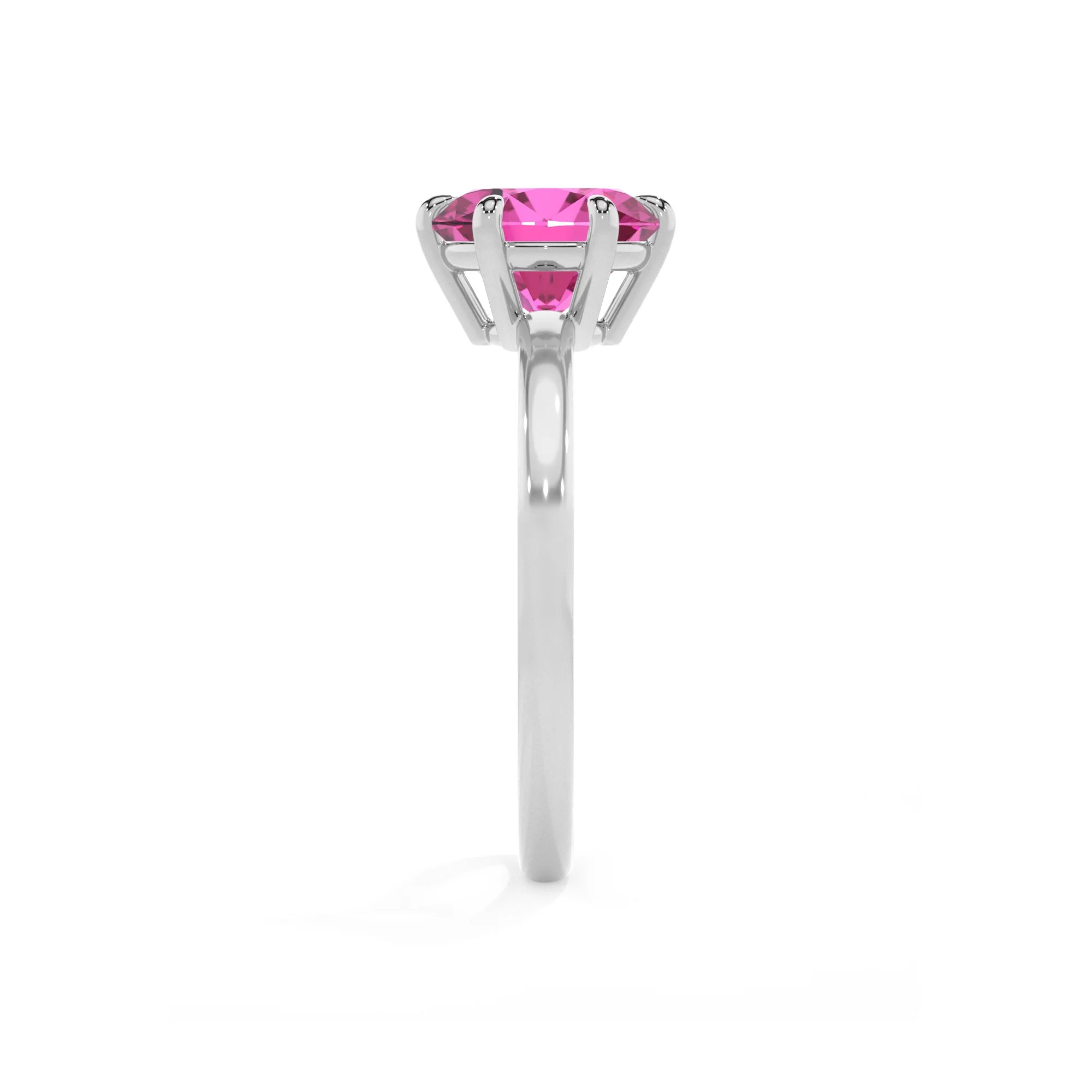 lab grown pink-sapphire round solitaire rings in sterling silver