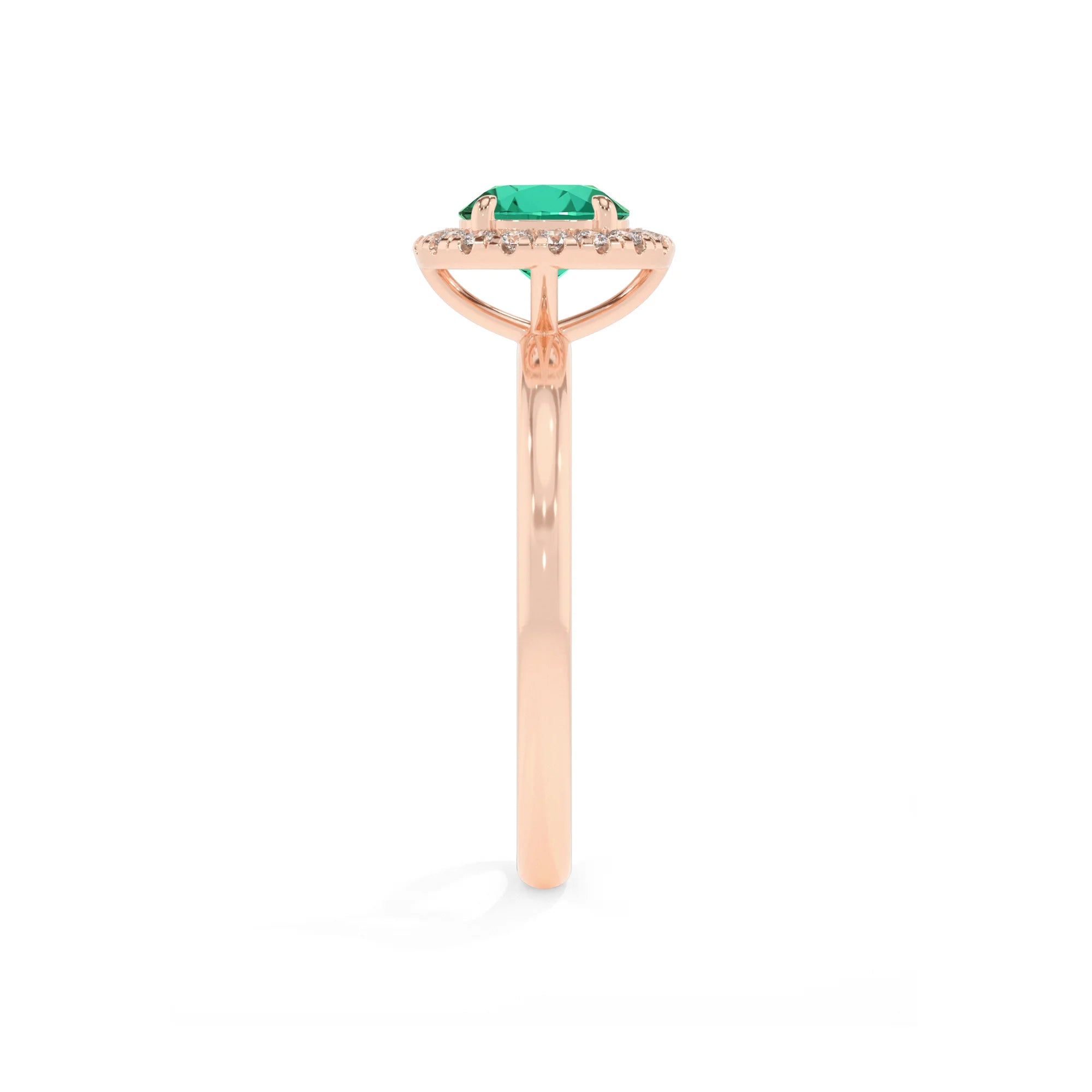 lab grown emerald round solitaire rings in rose gold