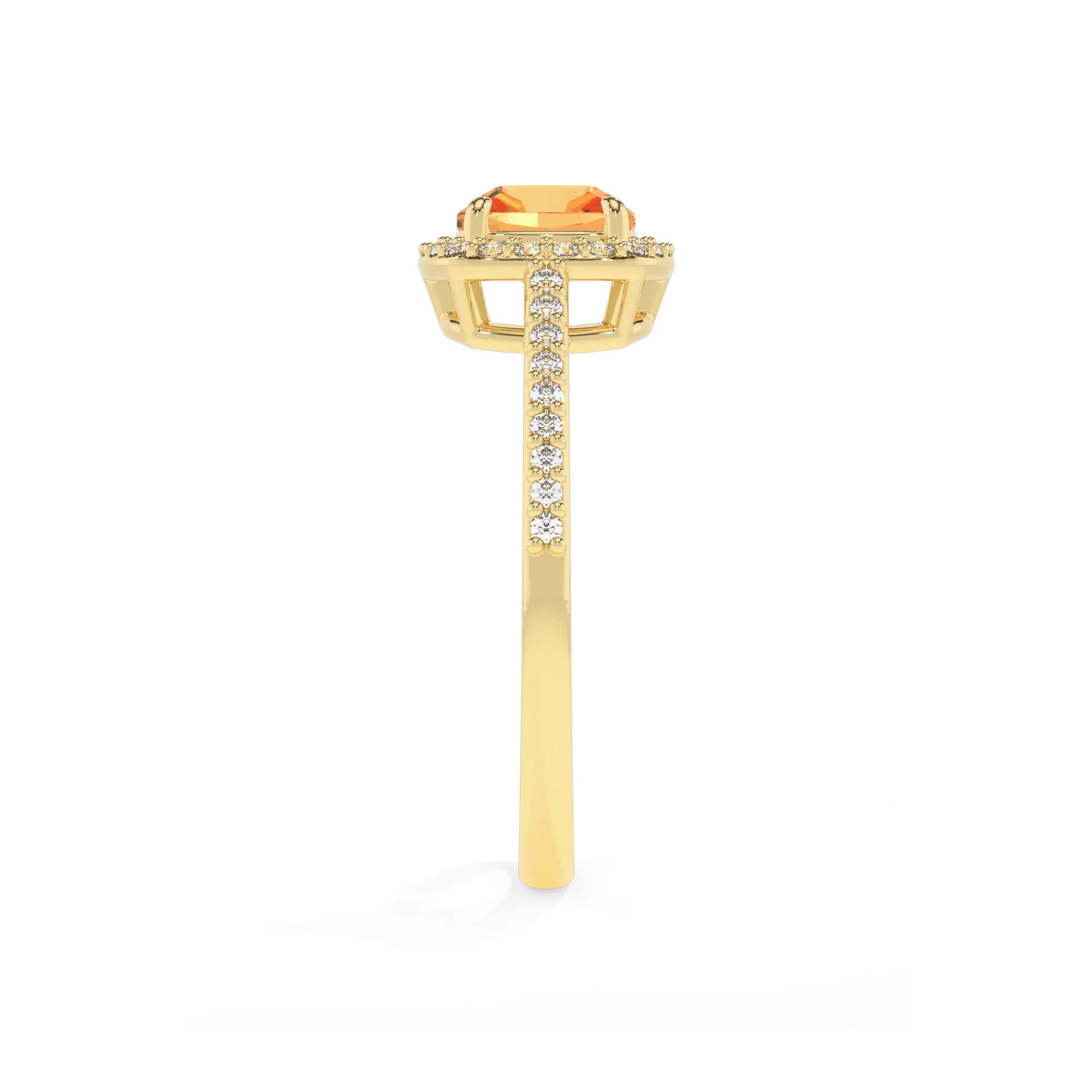 lab grown citrine cushion solitaire rings in yellow gold