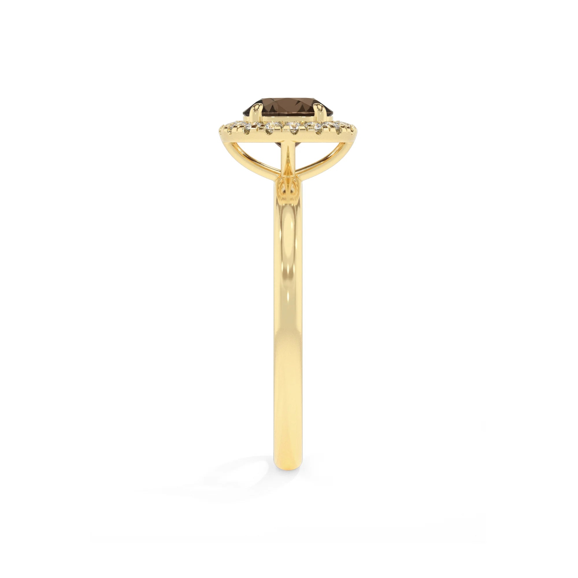 natural smoky-quartz round solitaire rings in yellow gold