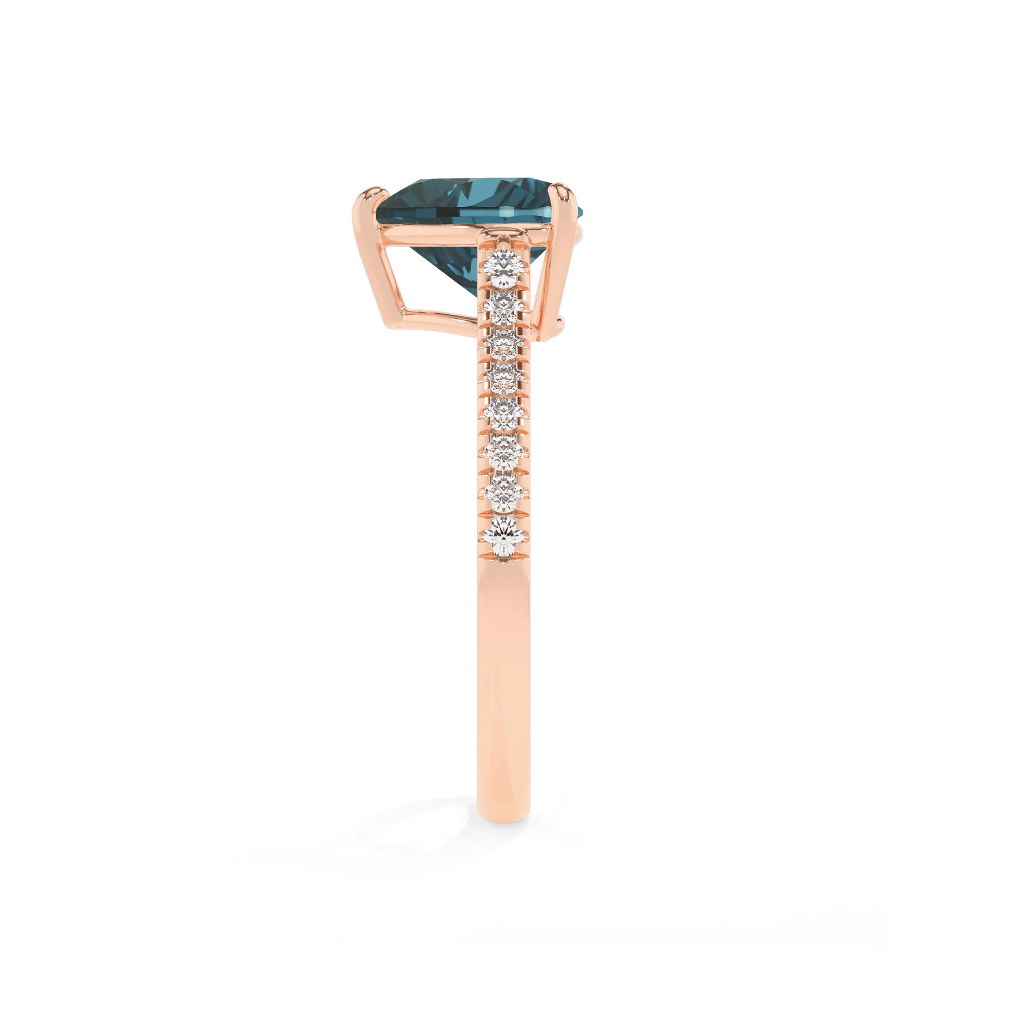 natural london-blue-topaz heart half eternity solitaire engagement rings in rose gold