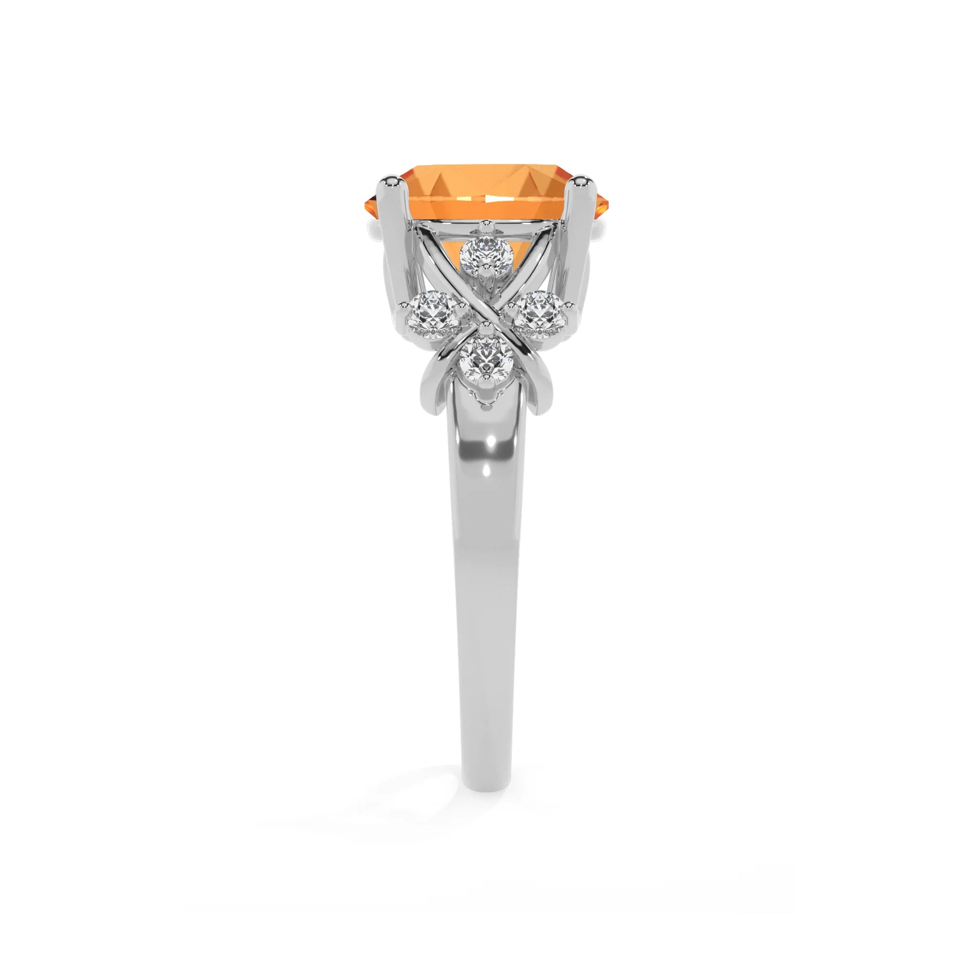 lab grown citrine round solitaire rings in white gold