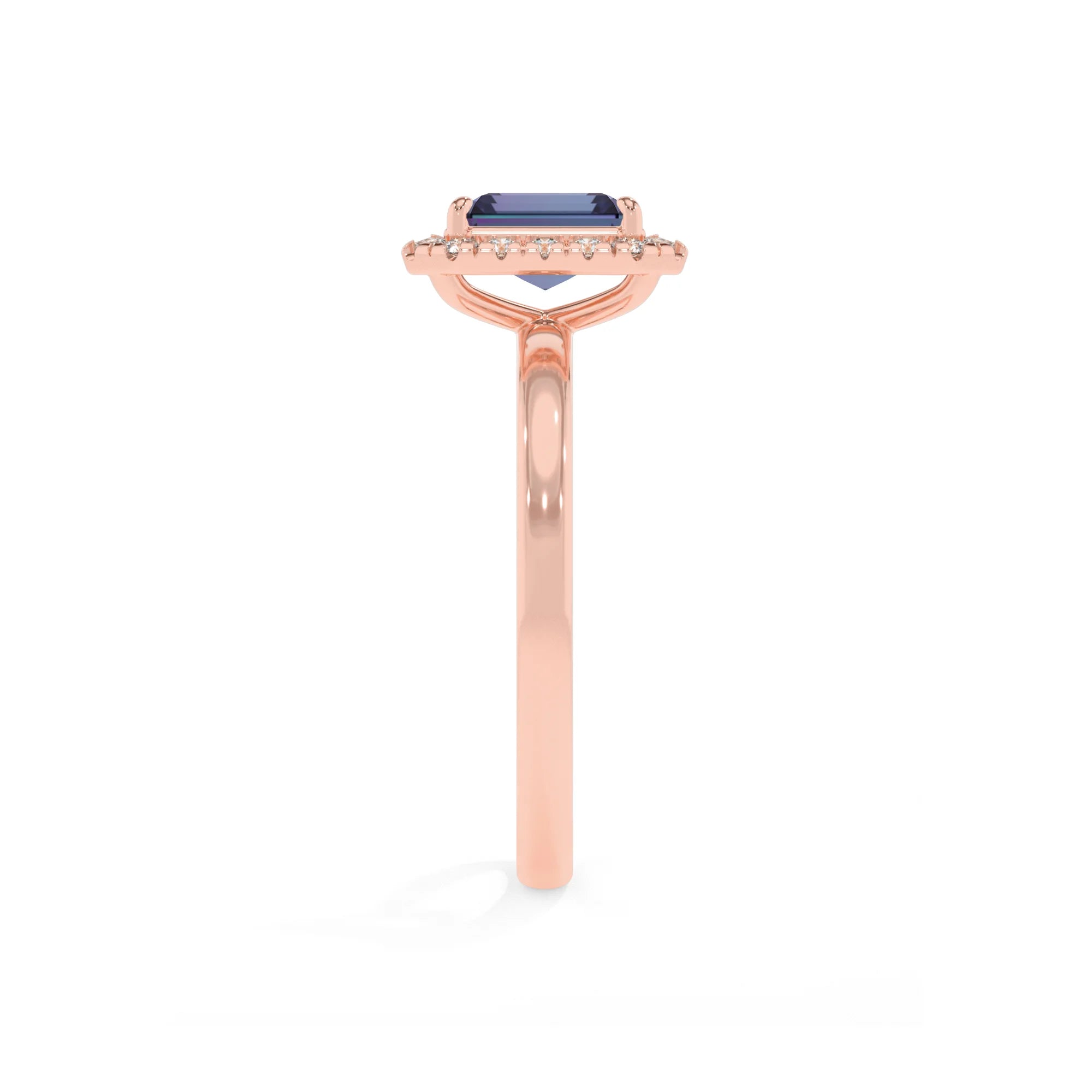 lab grown alexandrite emerald cut solitaire rings in rose gold