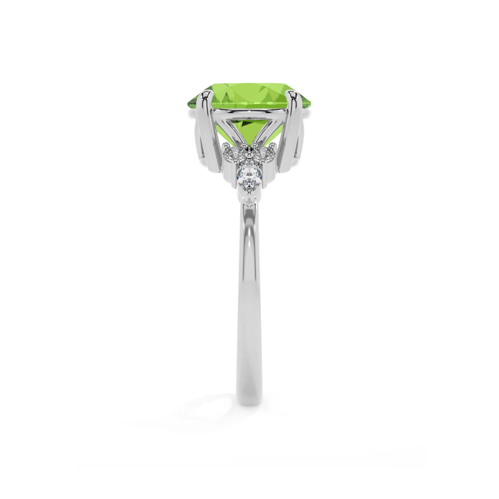 natural peridot round solitaire rings in white gold