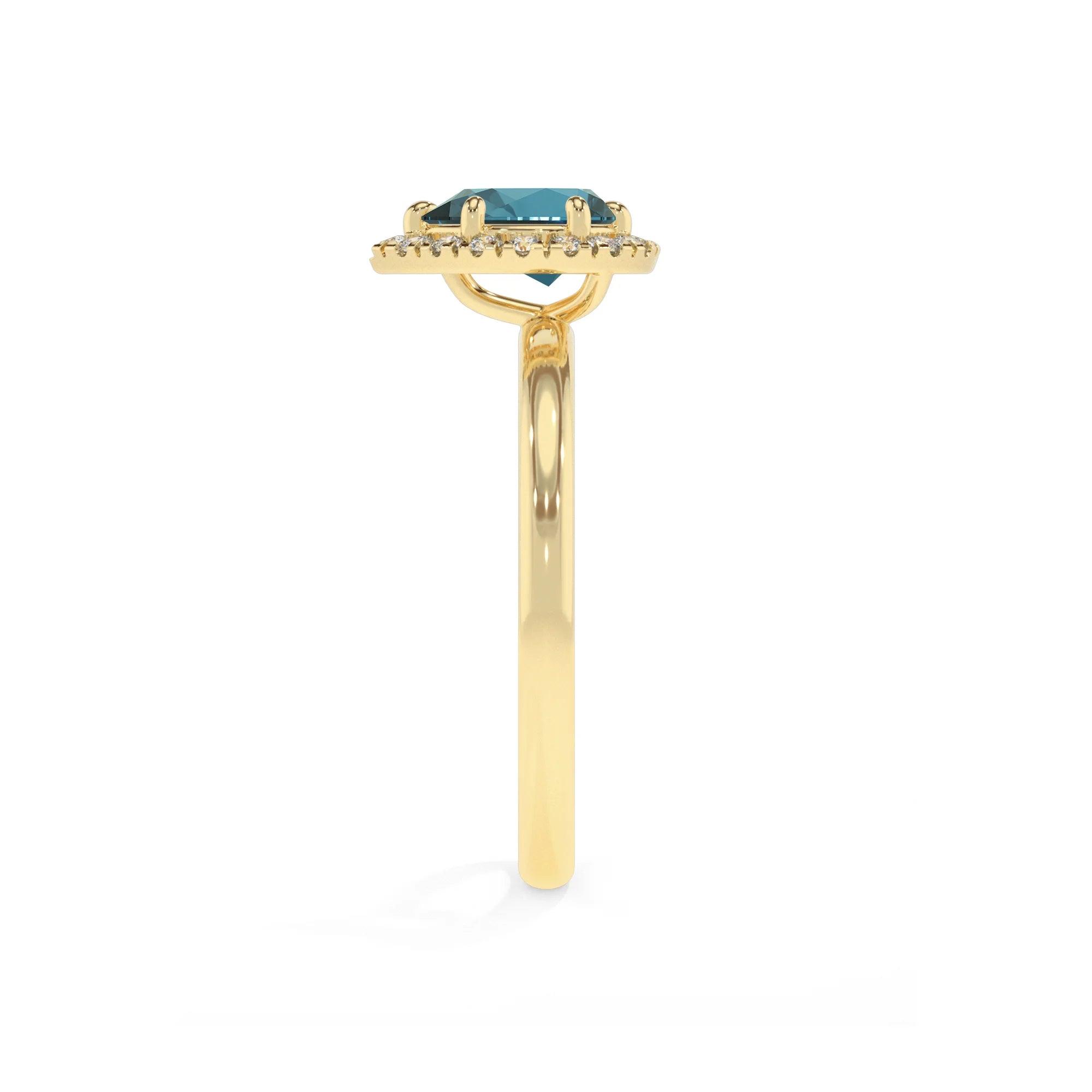 natural london-blue-topaz pear solitaire rings in yellow gold