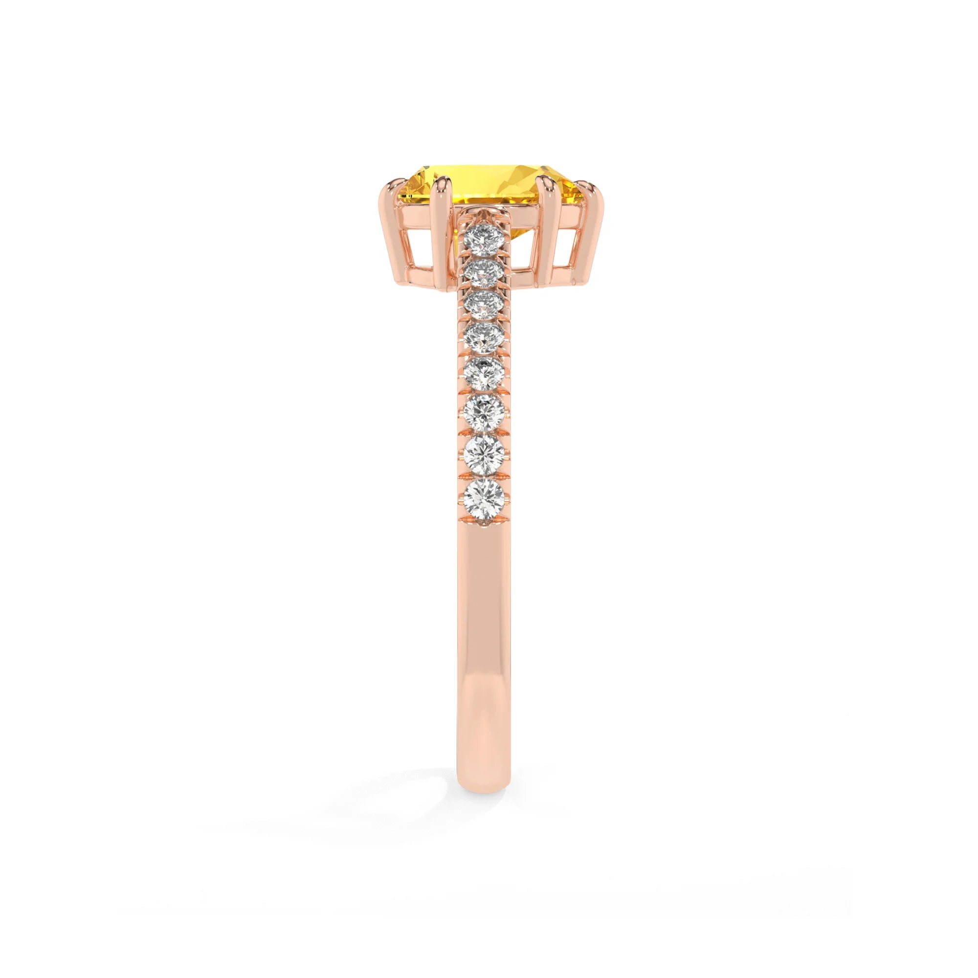 lab grown yellow-sapphire pear half eternity solitaire engagement rings in rose gold