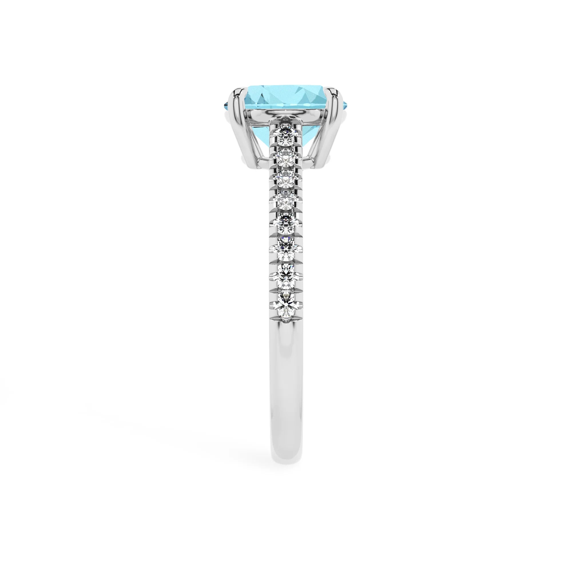 lab grown aquamarine round half eternity solitaire engagement rings in platinum