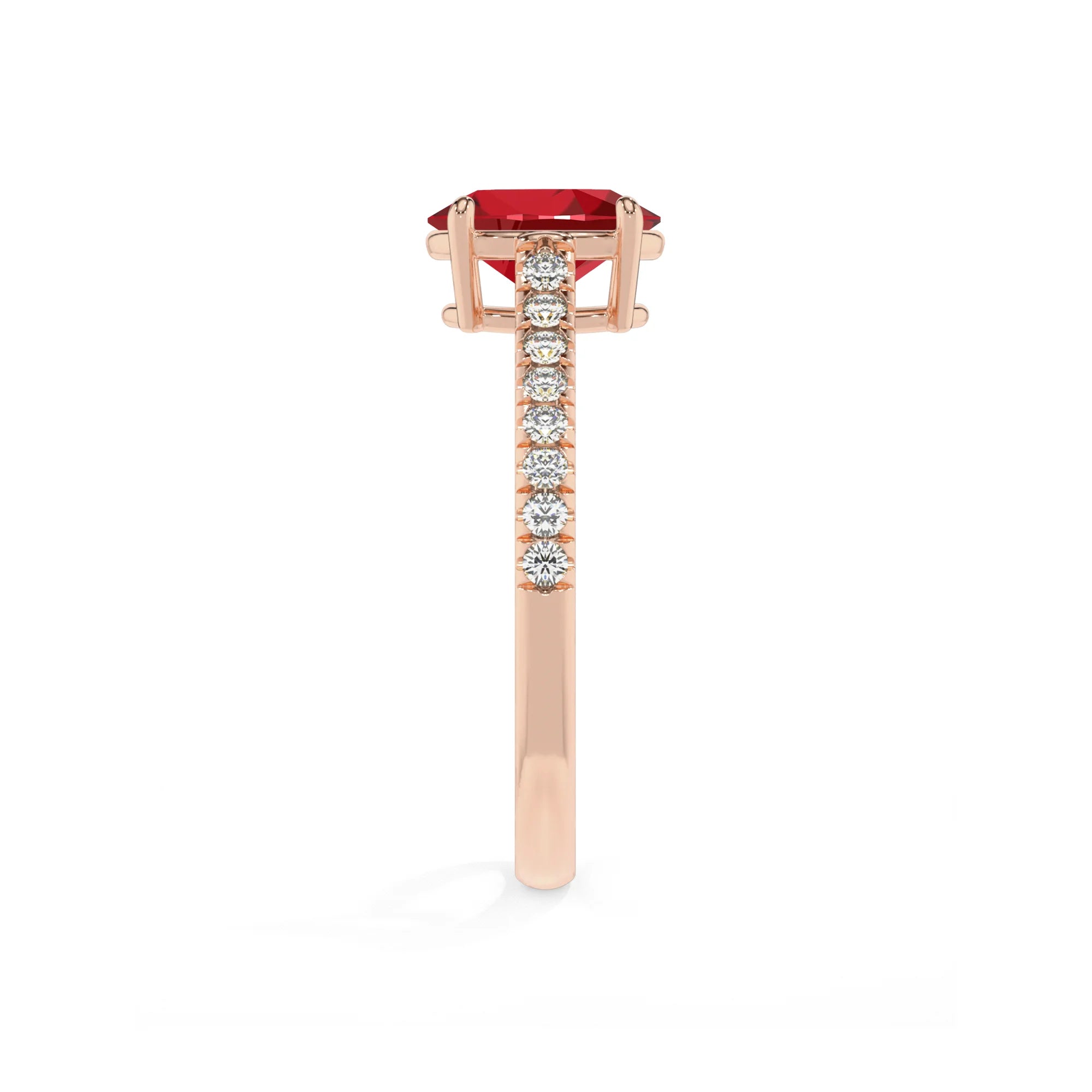 lab grown ruby oval half eternity solitaire engagement rings in rose gold