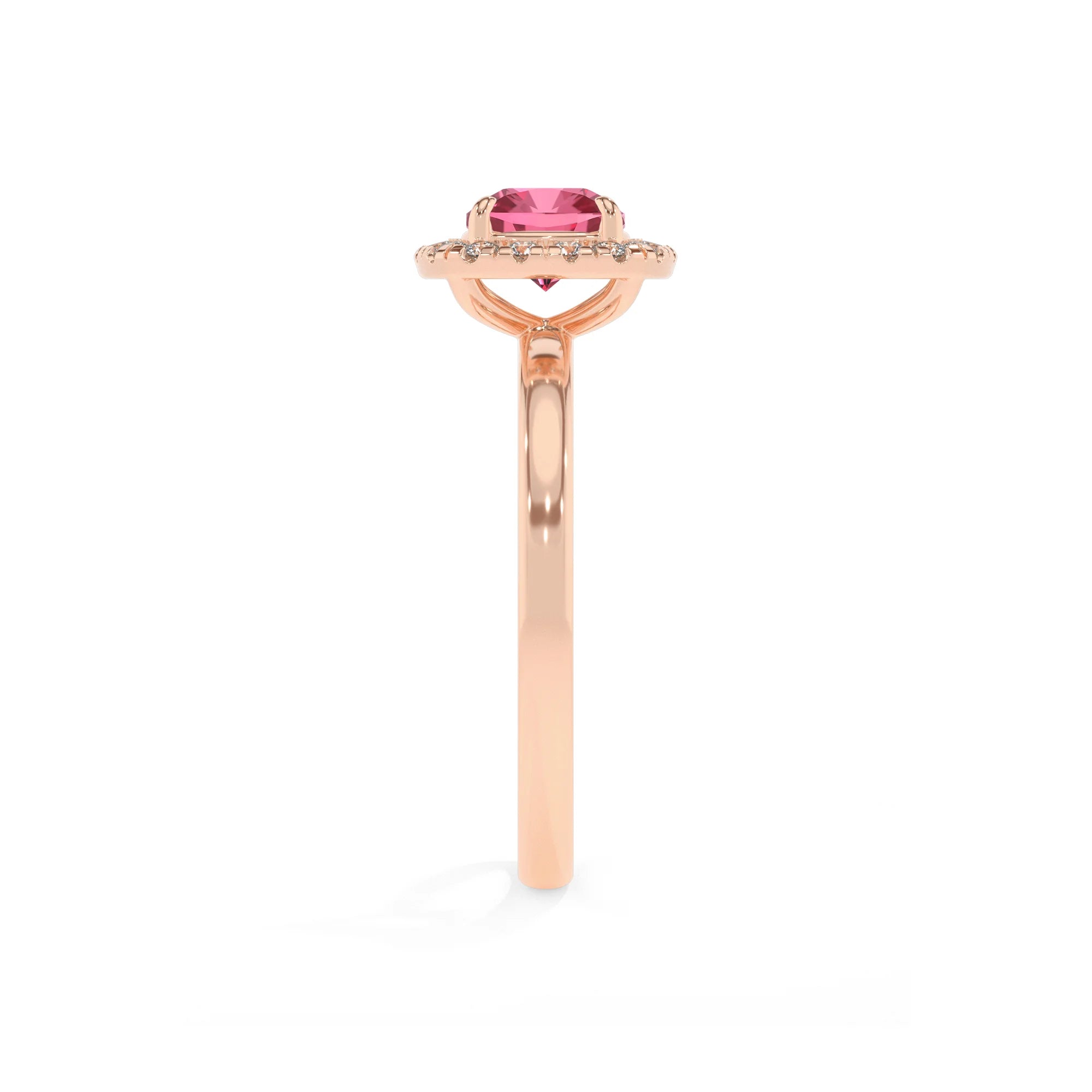 lab grown pink-tourmaline cushion solitaire rings in rose gold