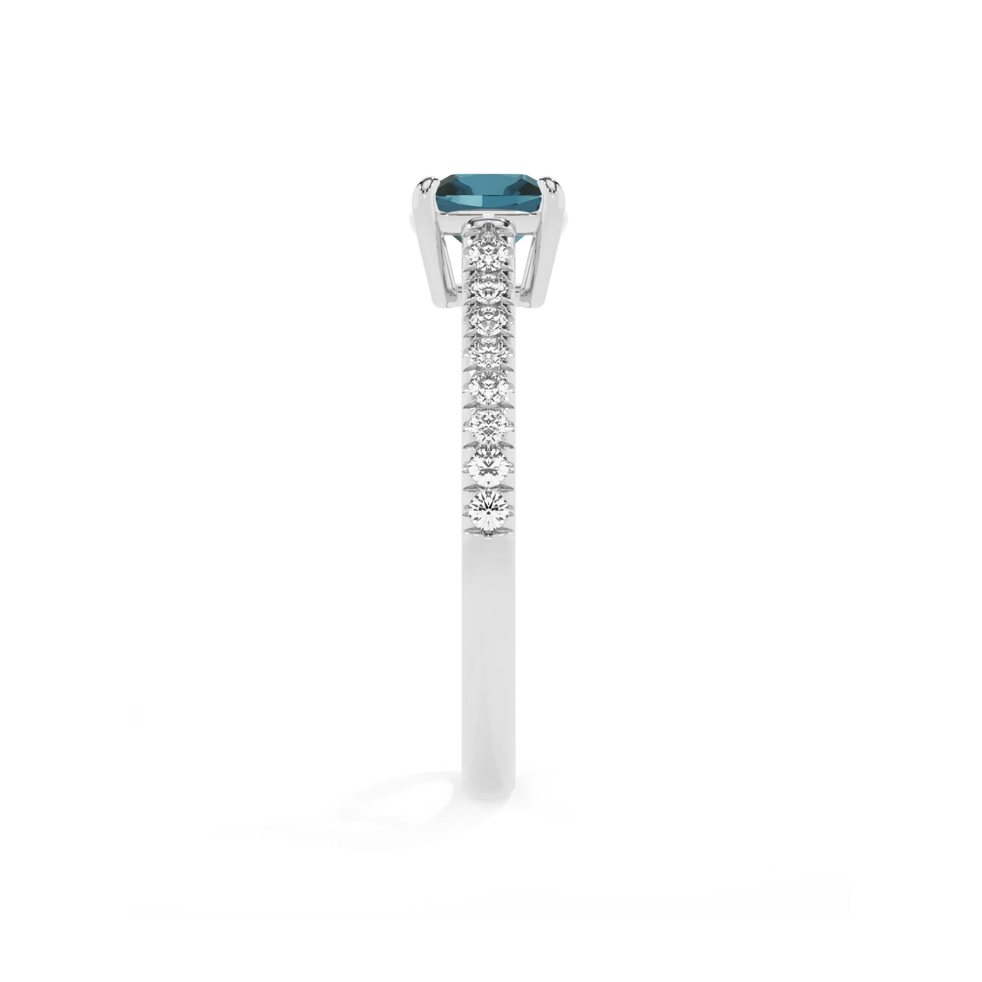 natural london-blue-topaz cushion half eternity solitaire engagement rings in platinum