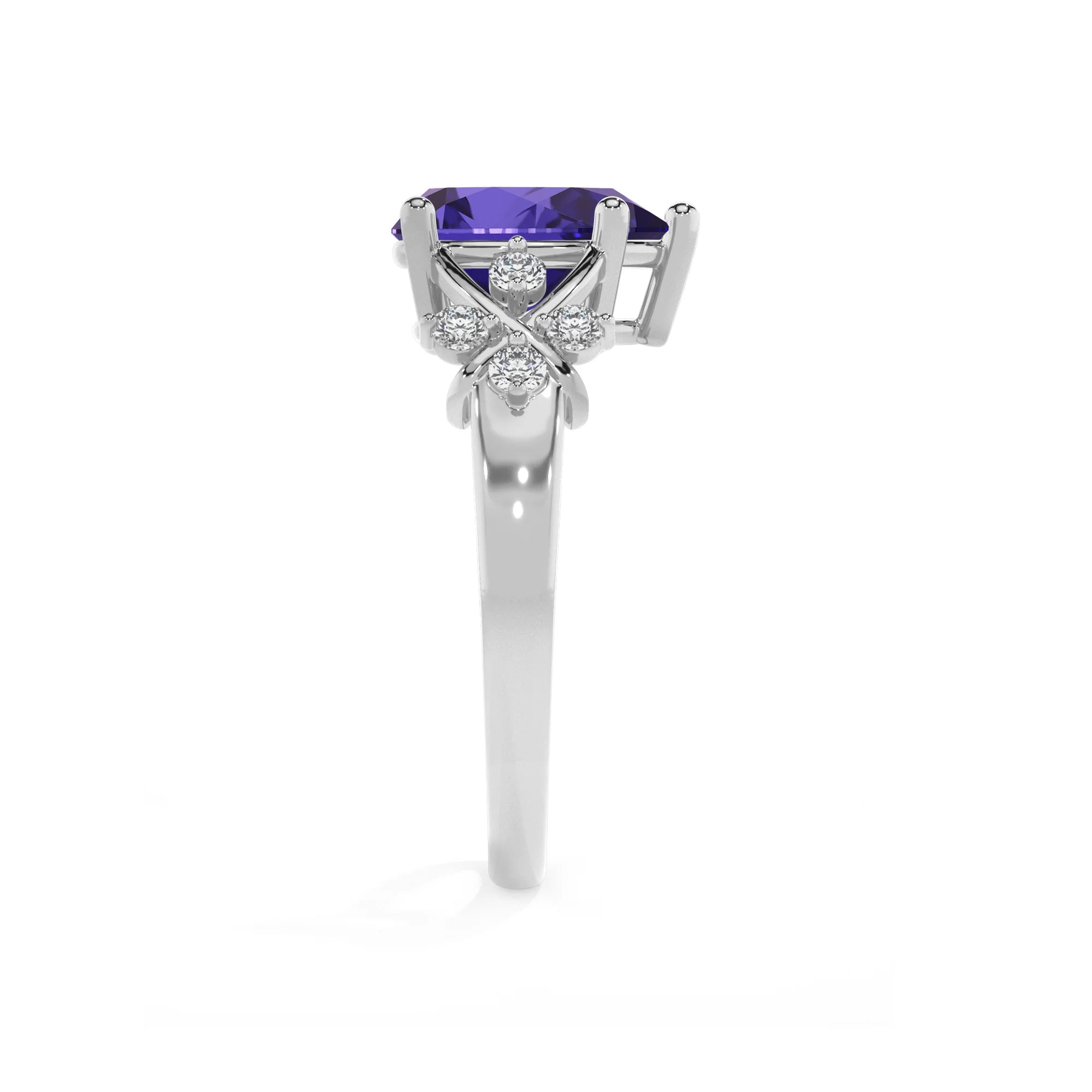 lab grown tanzanite pear solitaire rings in white gold