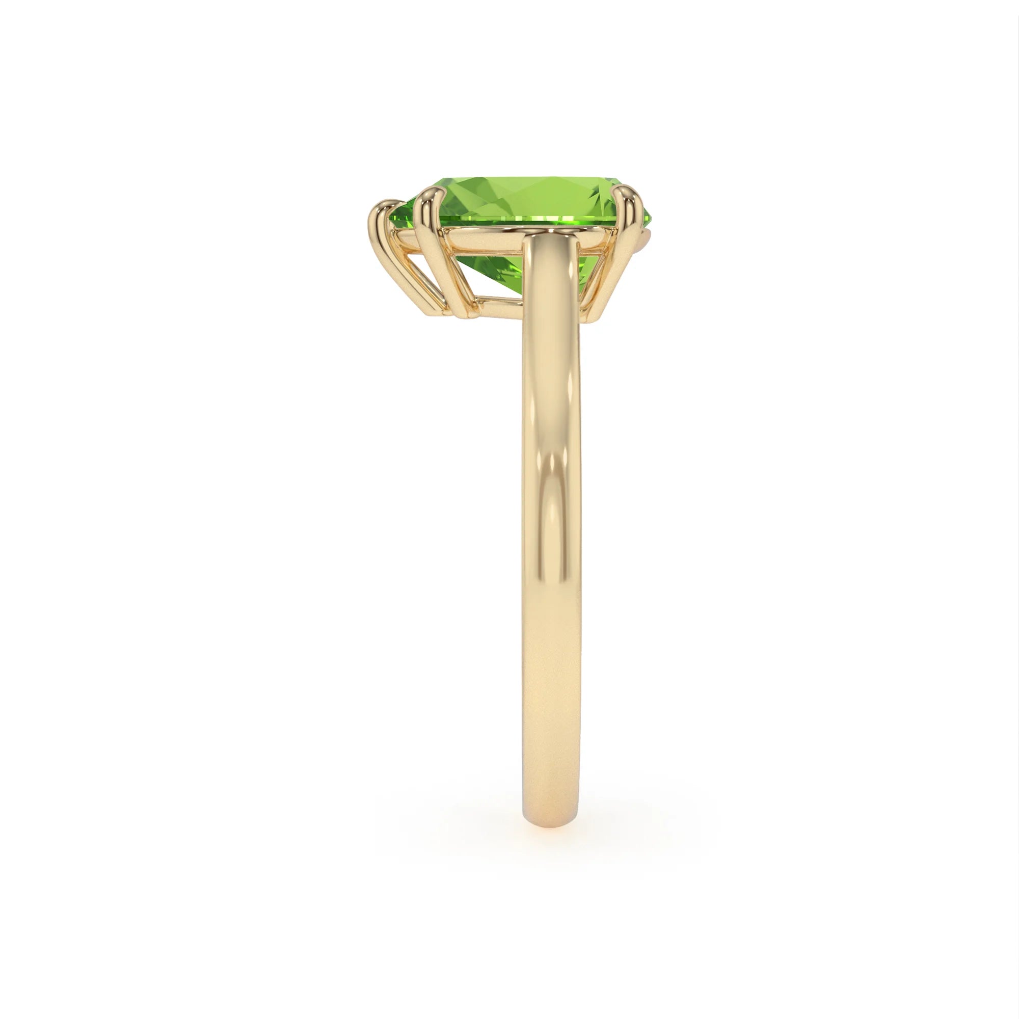 natural peridot pear solitaire rings in yellow gold