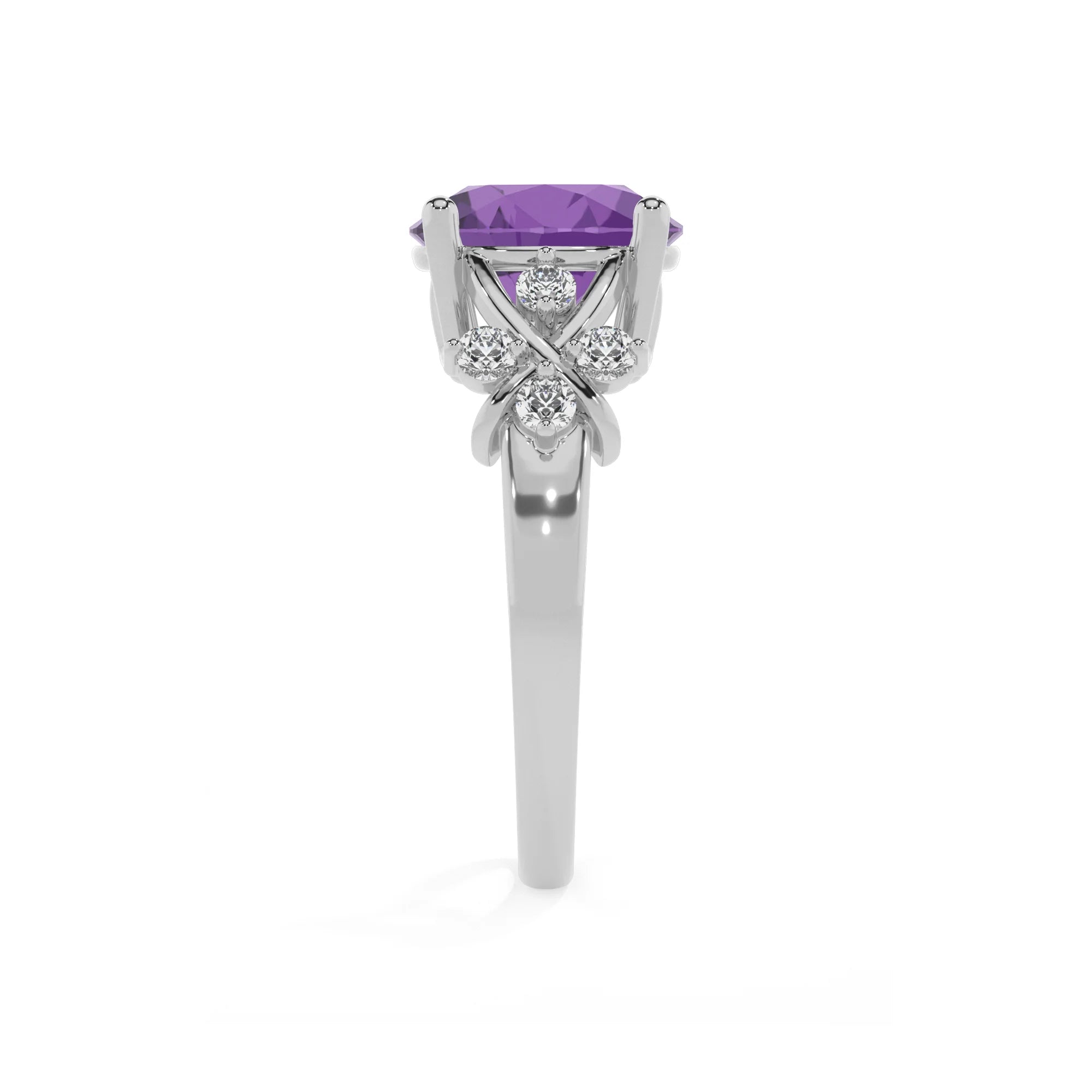 lab grown amethyst round solitaire rings in sterling silver