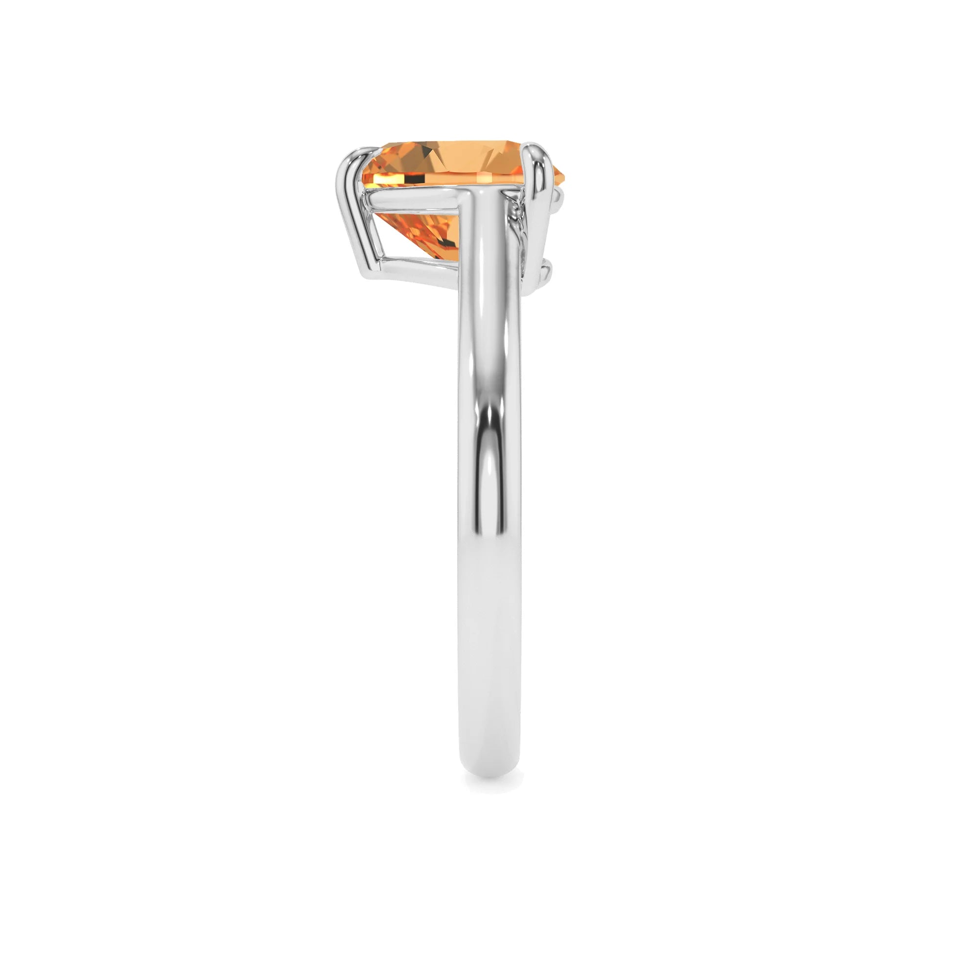 lab grown citrine heart solitaire rings in white gold