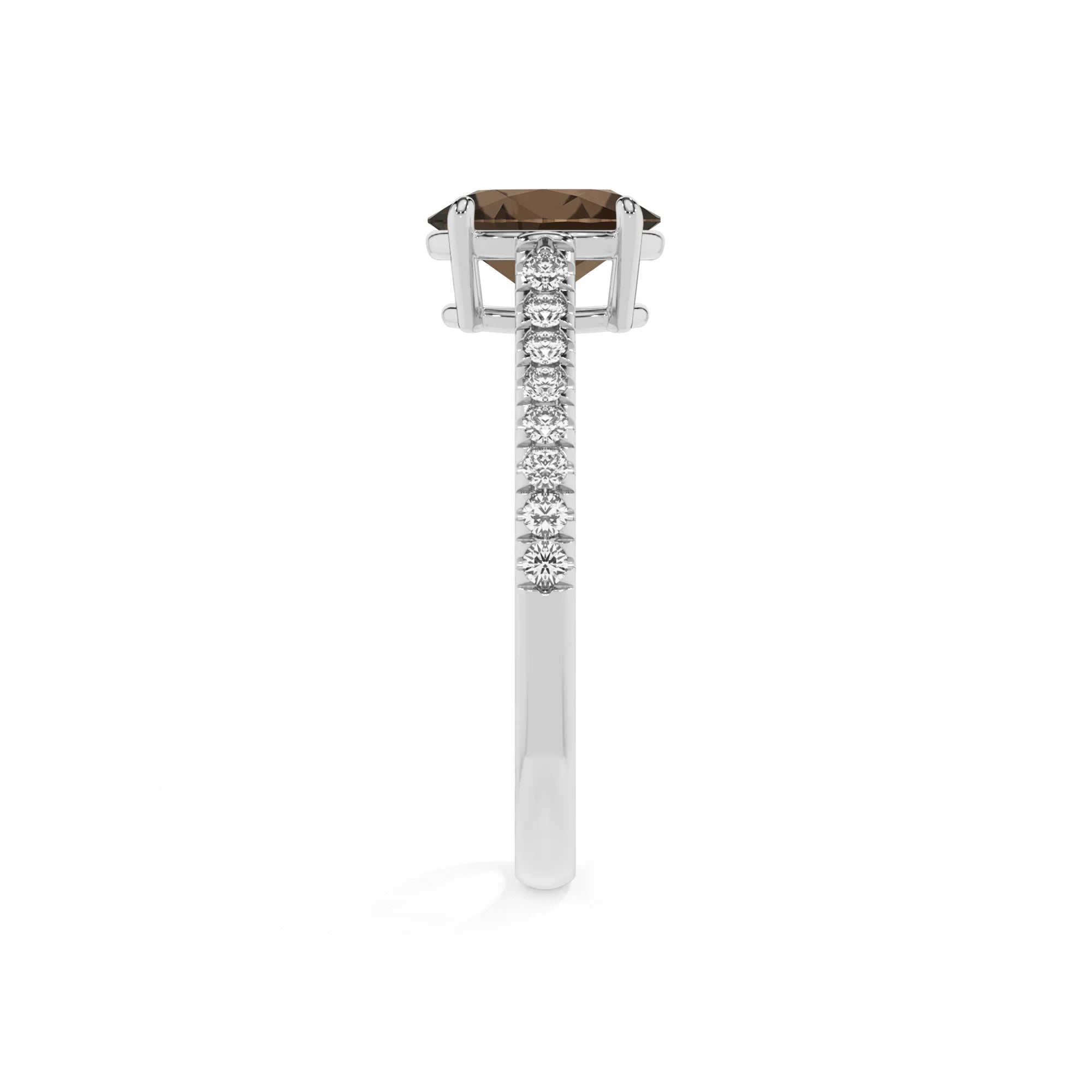 natural smoky-quartz oval half eternity solitaire engagement rings in white gold