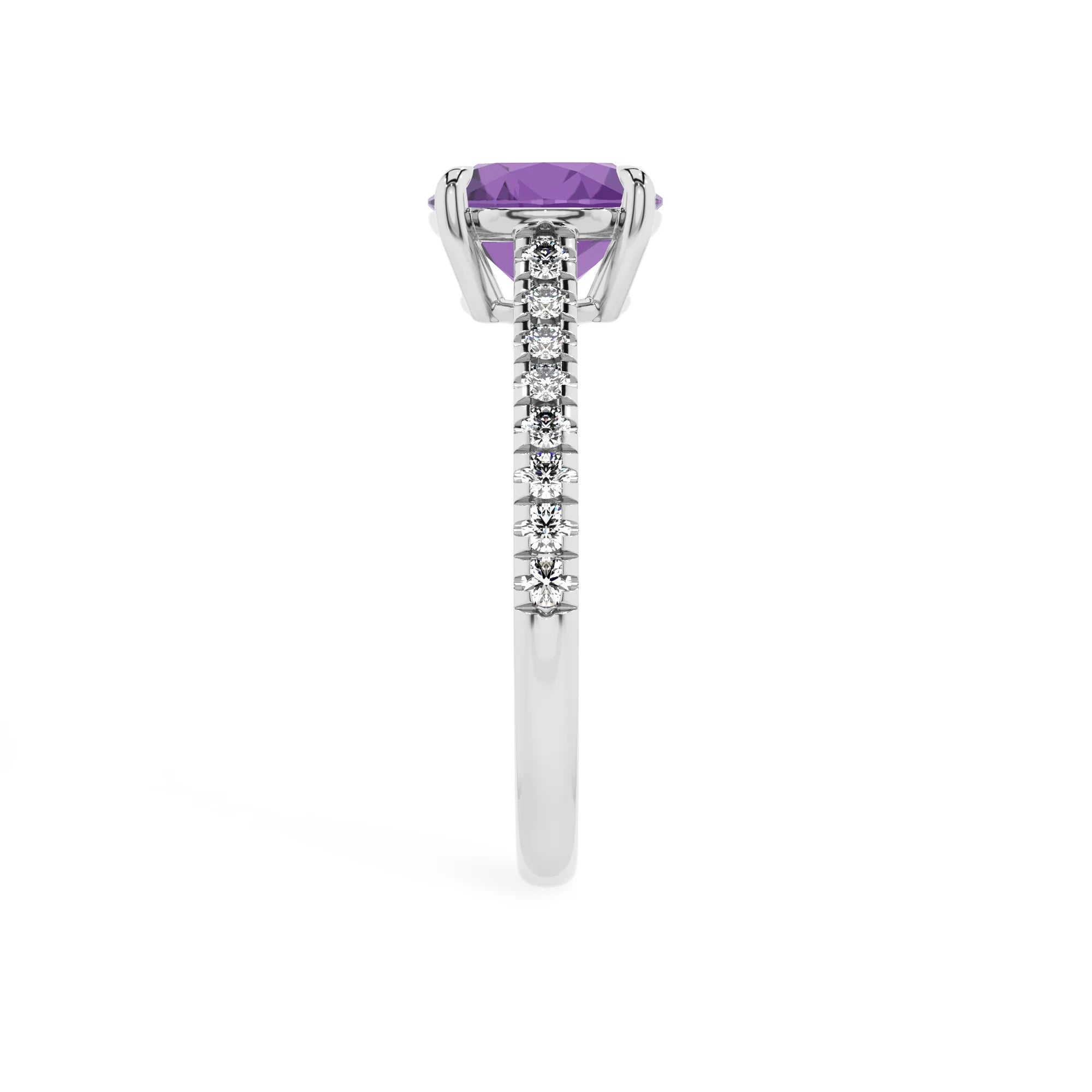 lab grown amethyst round half eternity solitaire engagement rings in white gold