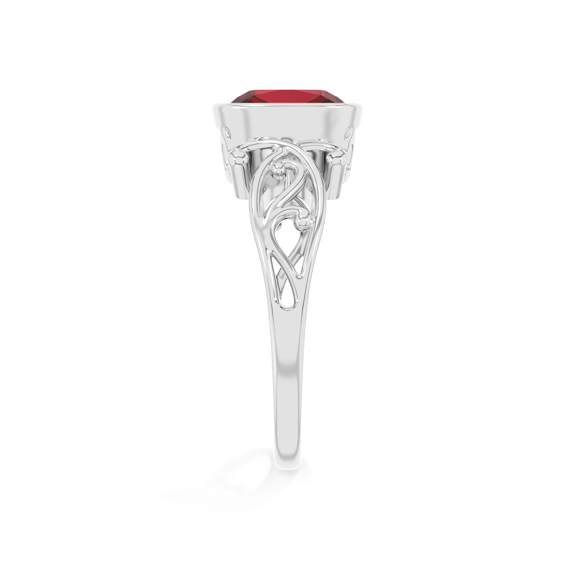 lab grown ruby cushion solitaire rings in platinum