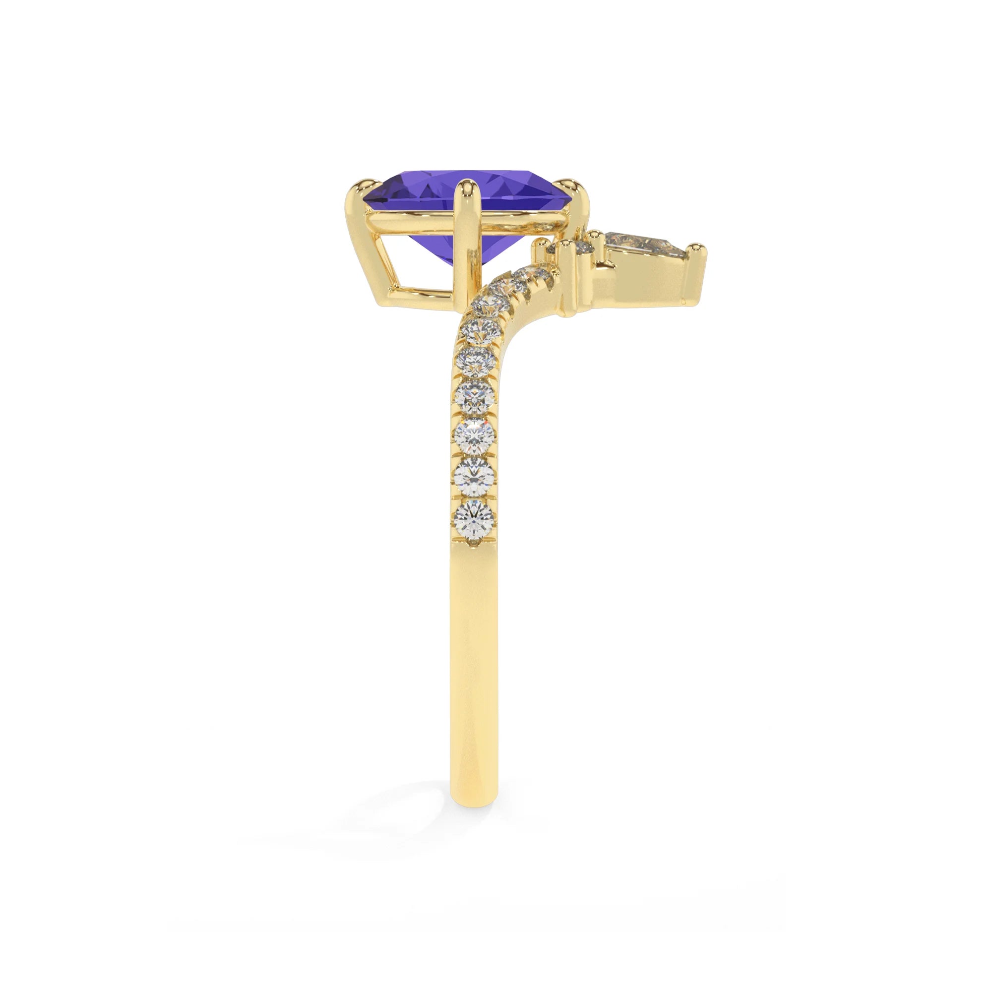 lab grown tanzanite oval solitaire rings in yellow gold