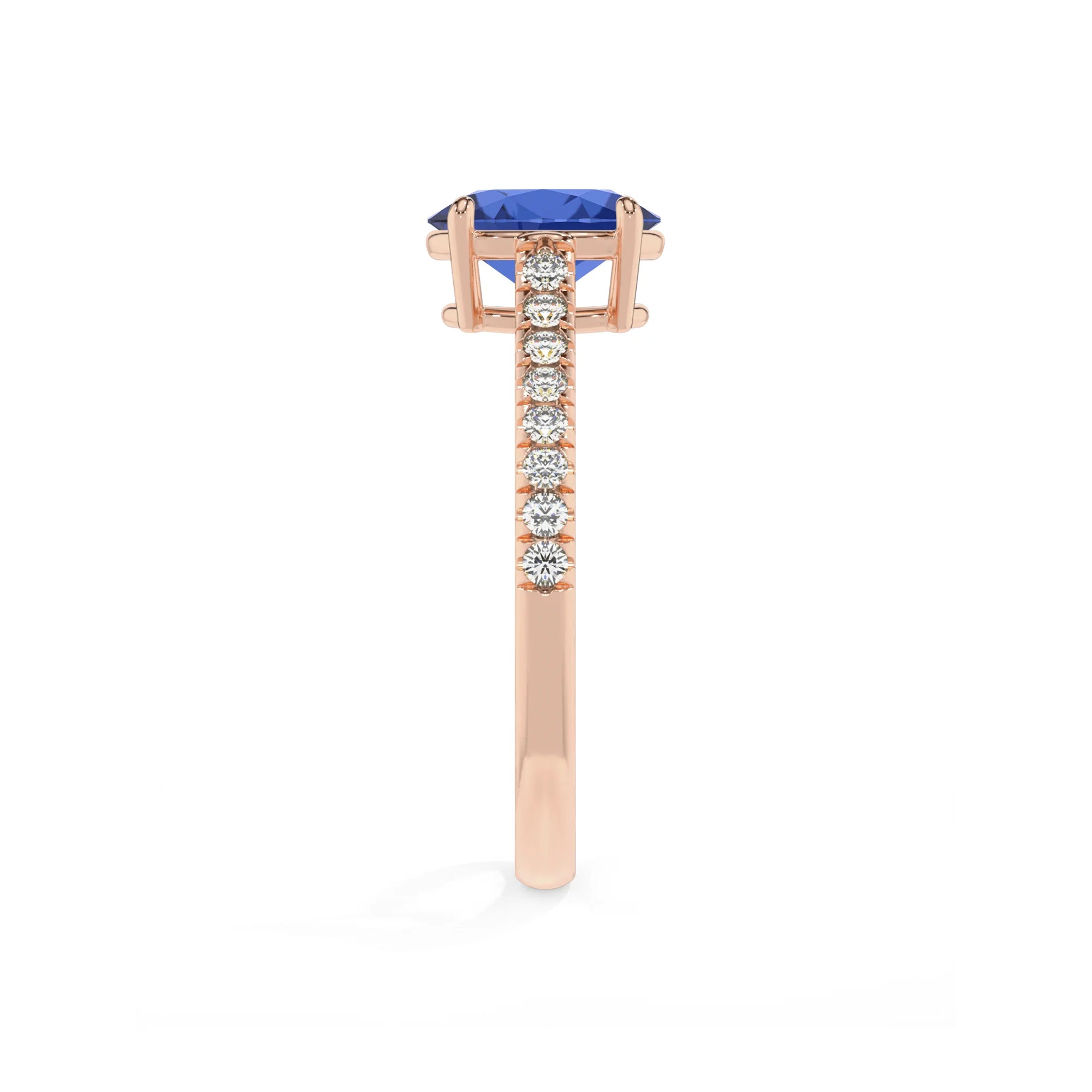 lab grown blue-sapphire oval half eternity solitaire engagement rings in rose gold