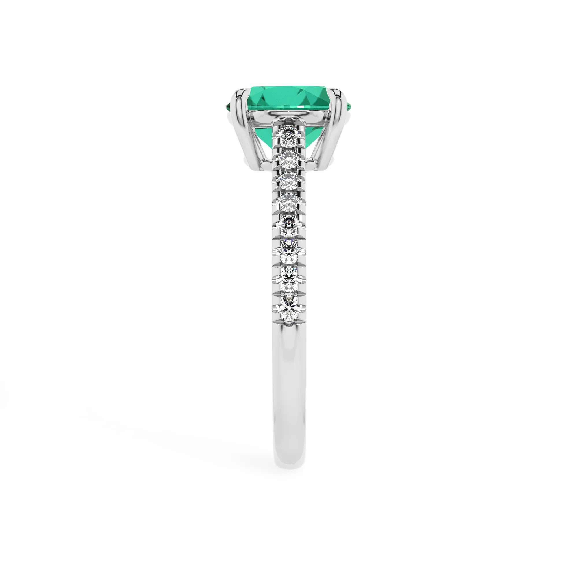 lab grown emerald round half eternity solitaire engagement rings in platinum