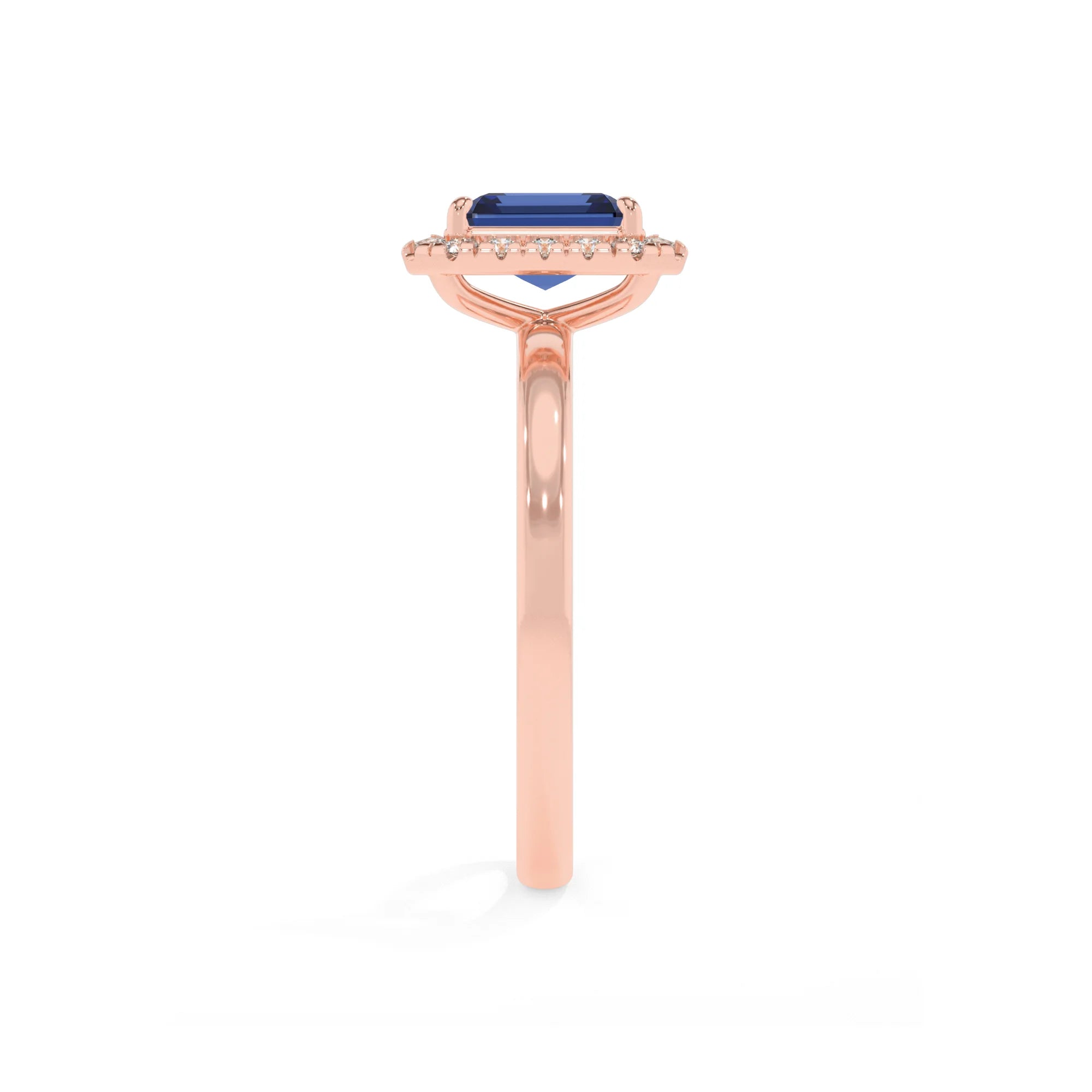 lab grown blue-sapphire emerald cut solitaire rings in rose gold
