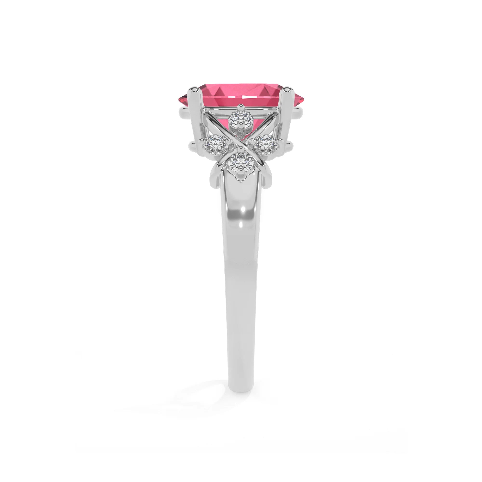 lab grown pink-tourmaline oval solitaire rings in platinum