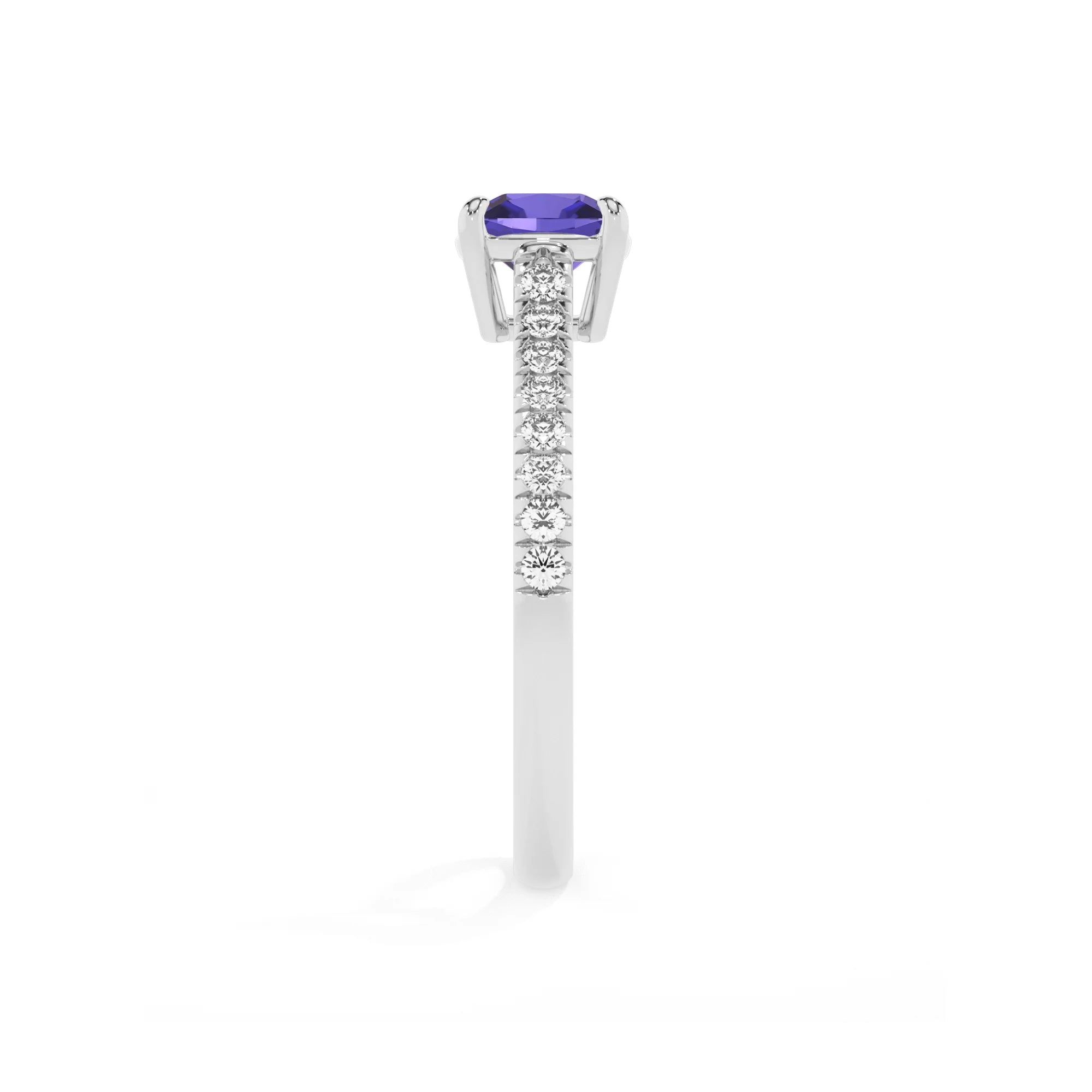 lab grown tanzanite cushion half eternity solitaire engagement rings in platinum