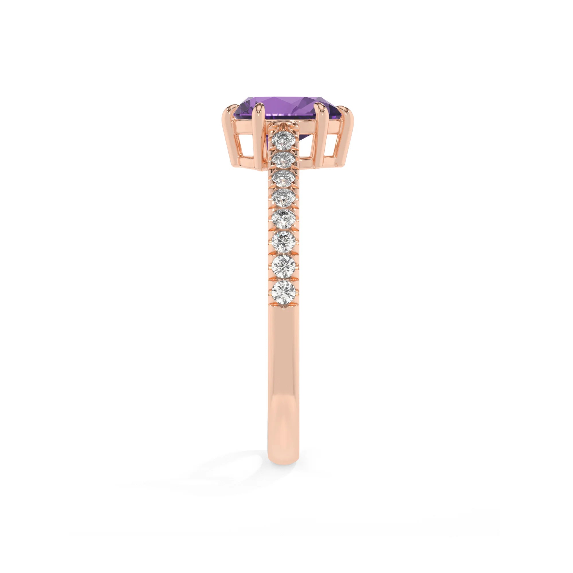 lab grown amethyst pear half eternity solitaire engagement rings in rose gold