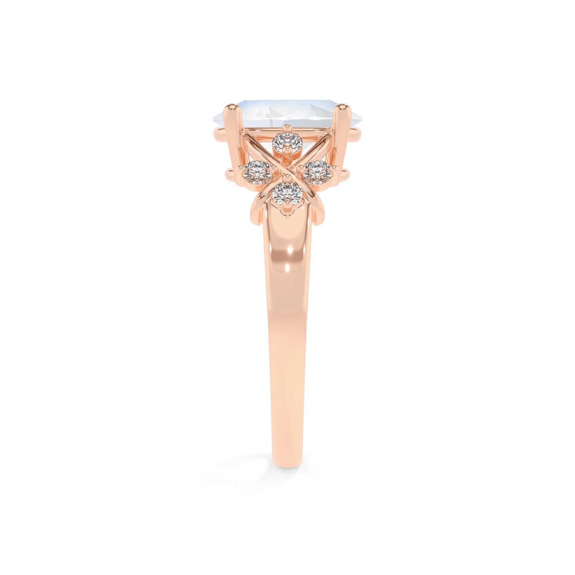 natural rainbow-moonstone oval solitaire rings in rose gold