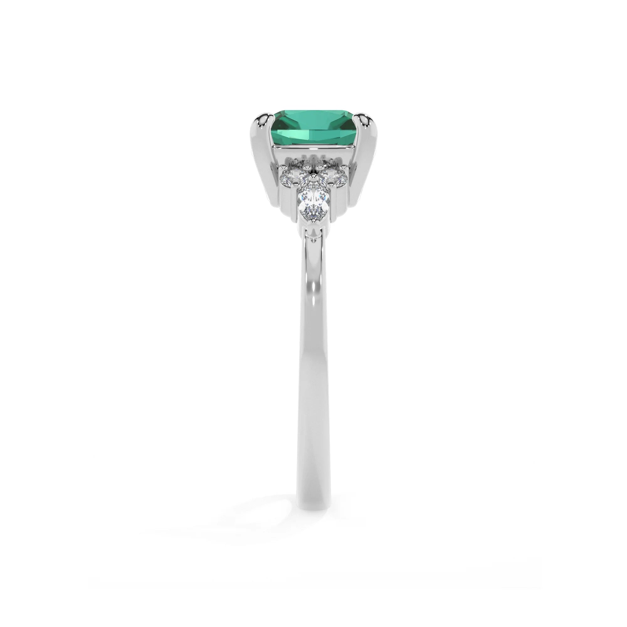 lab grown emerald cushion solitaire rings in white gold