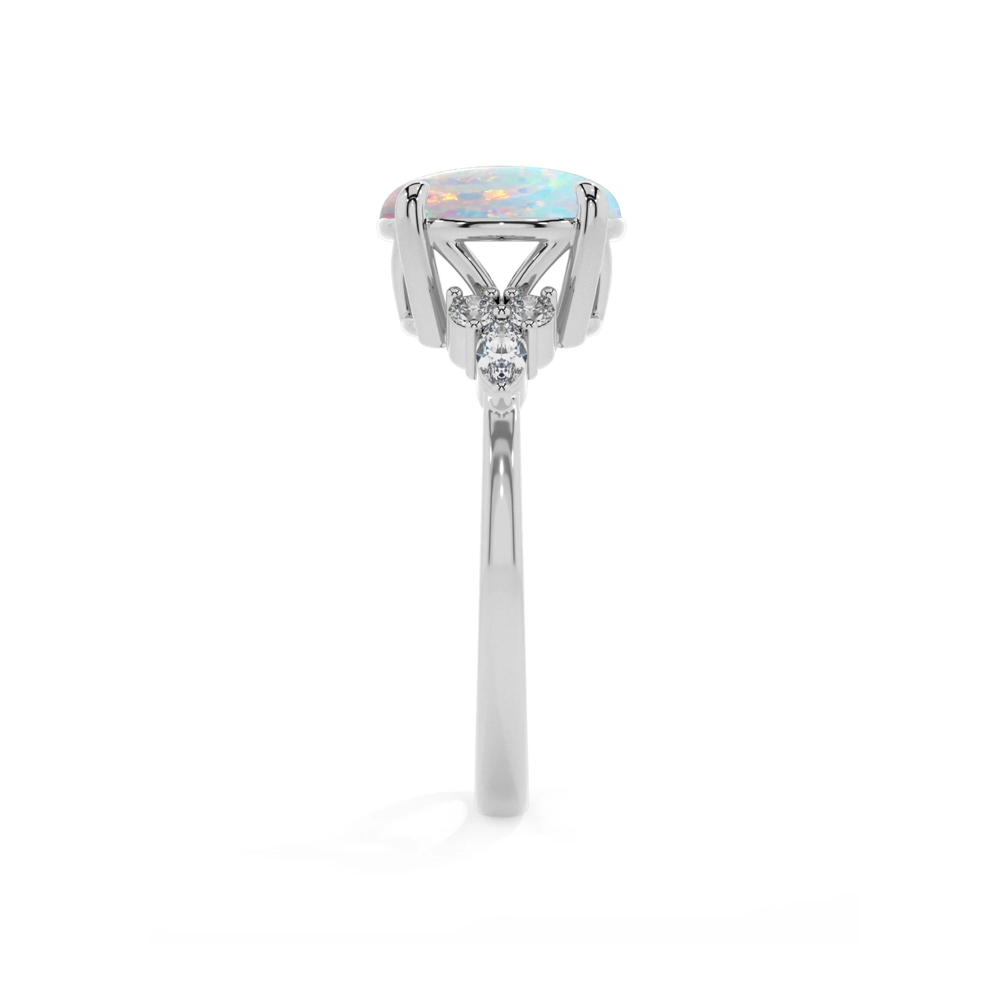 lab grown opal round solitaire rings in white gold