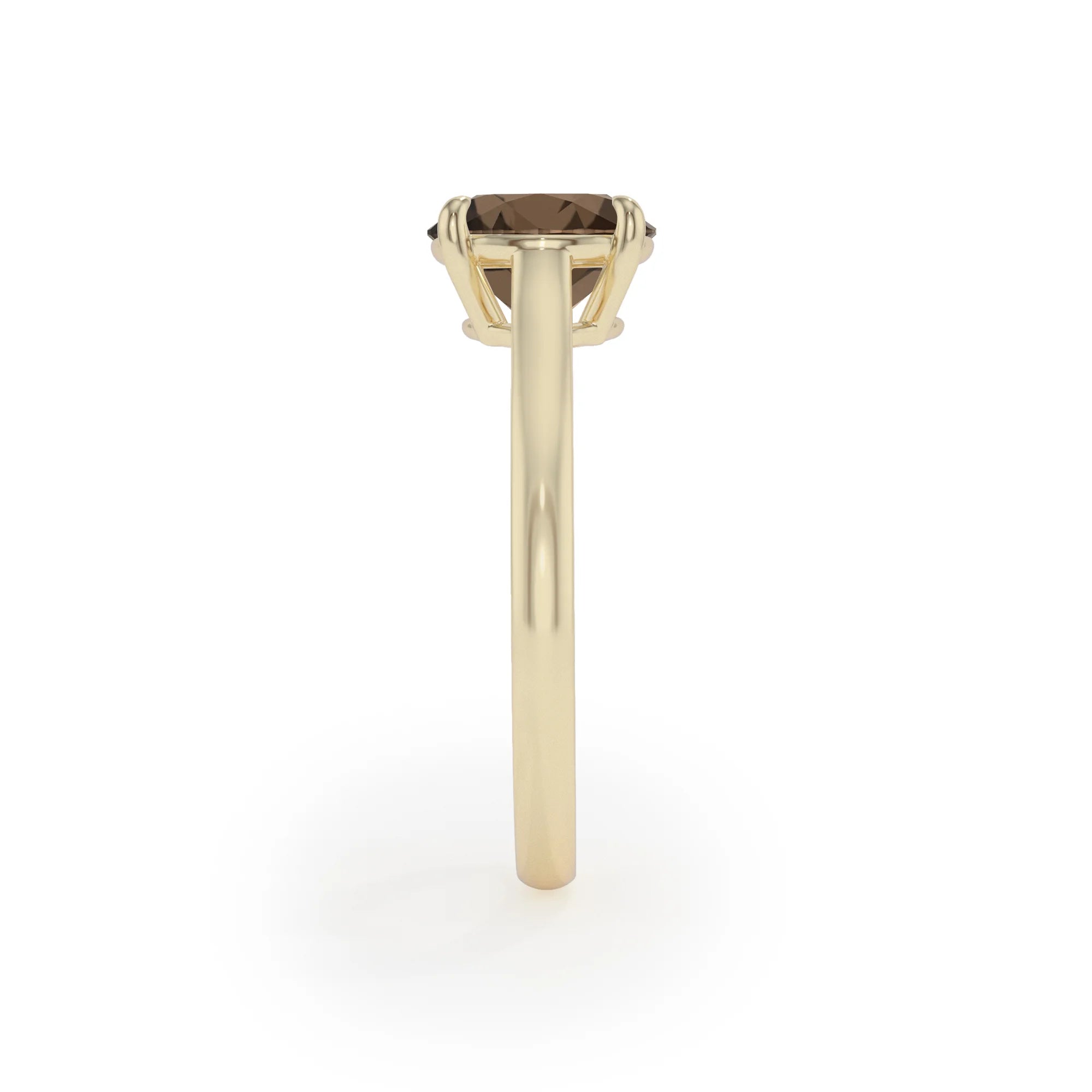 natural smoky-quartz round solitaire rings in yellow gold