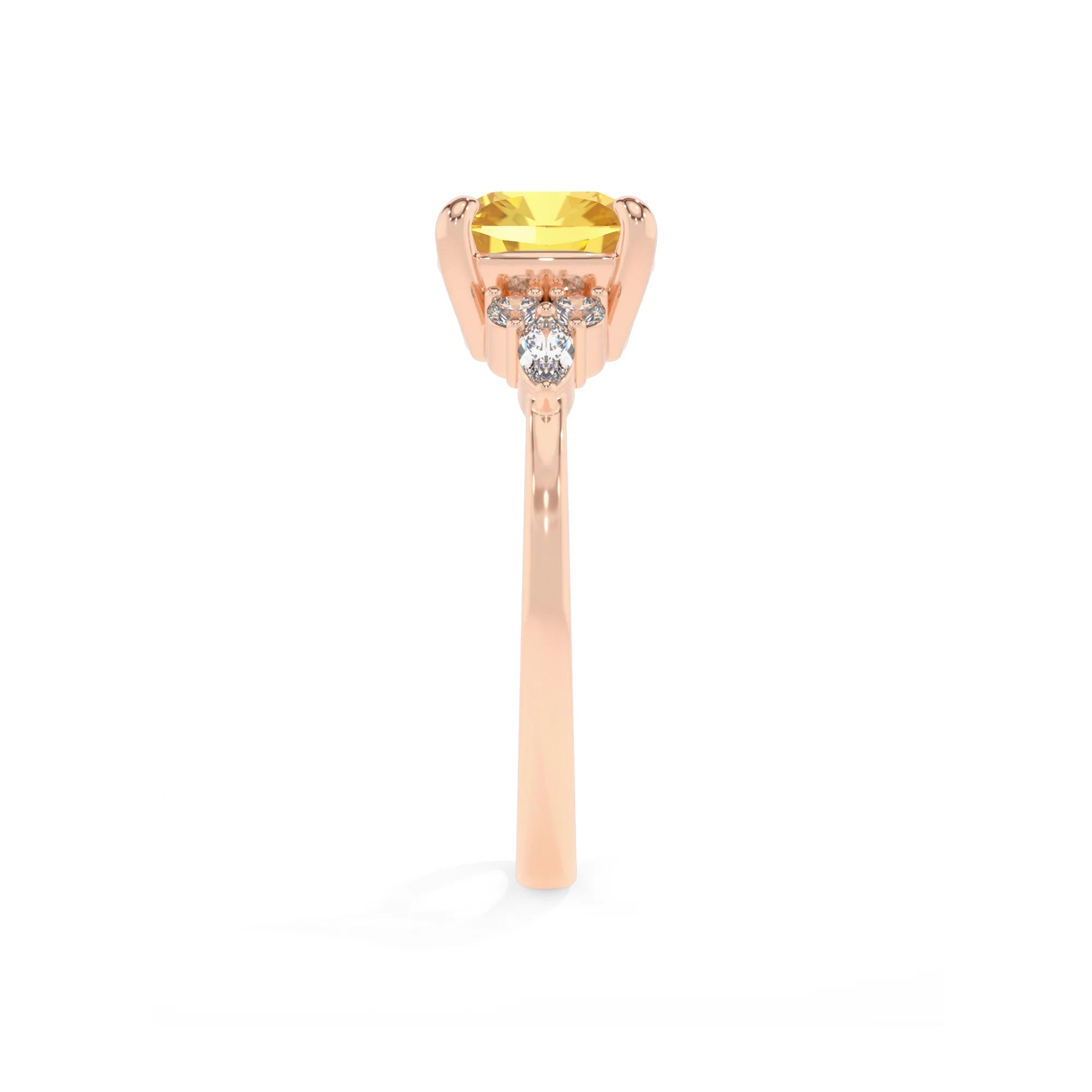 lab grown yellow-sapphire cushion solitaire rings in rose gold