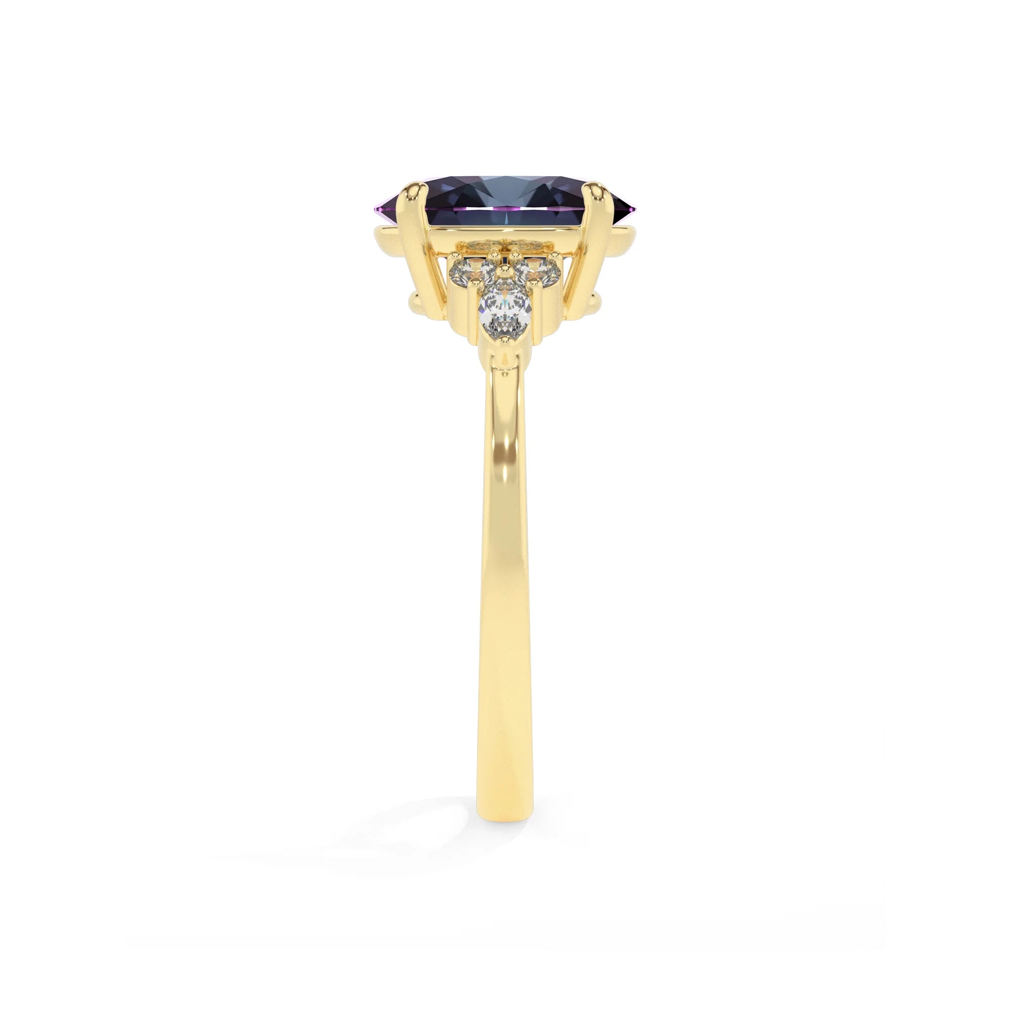 lab grown alexandrite oval solitaire rings in yellow gold