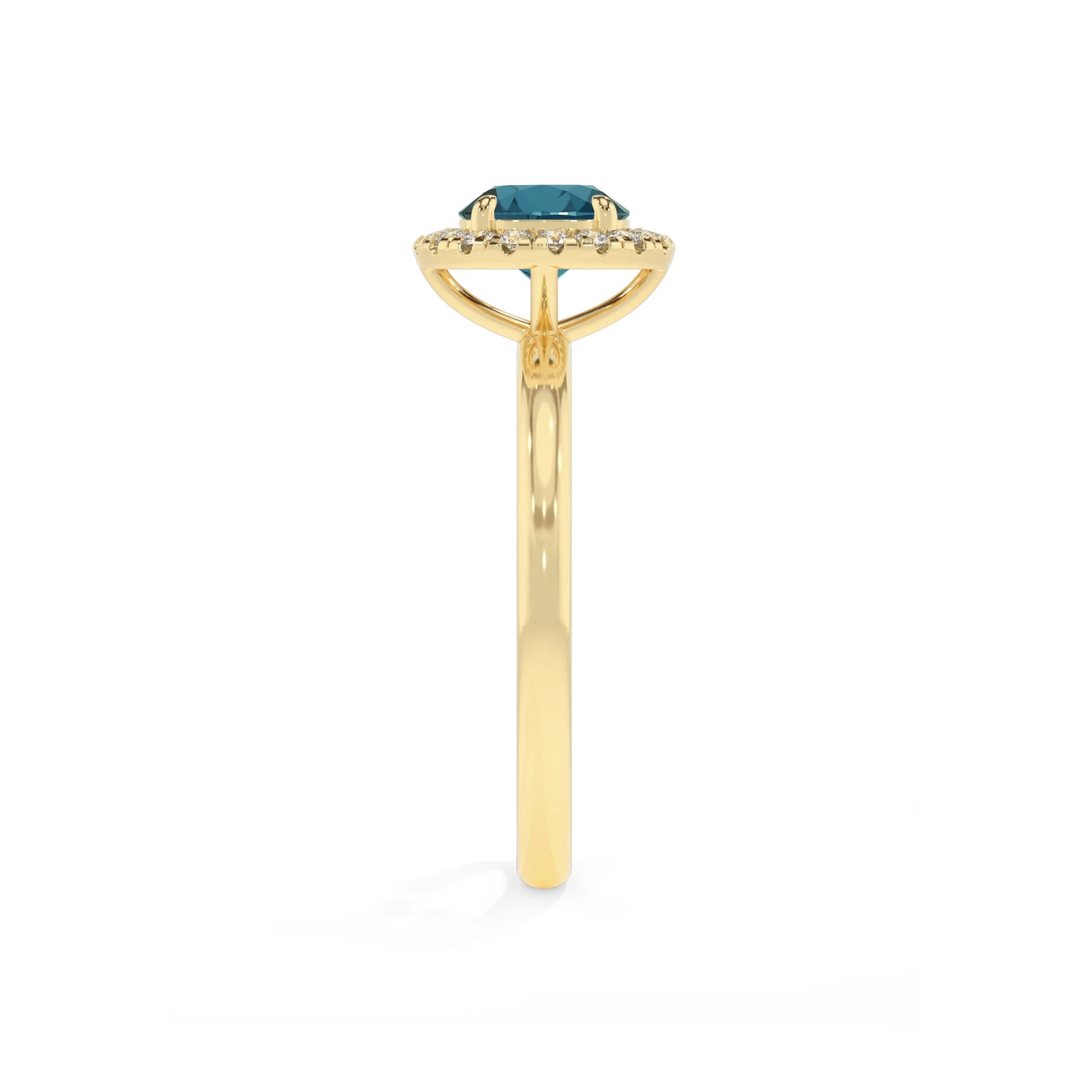 natural london-blue-topaz round solitaire rings in yellow gold