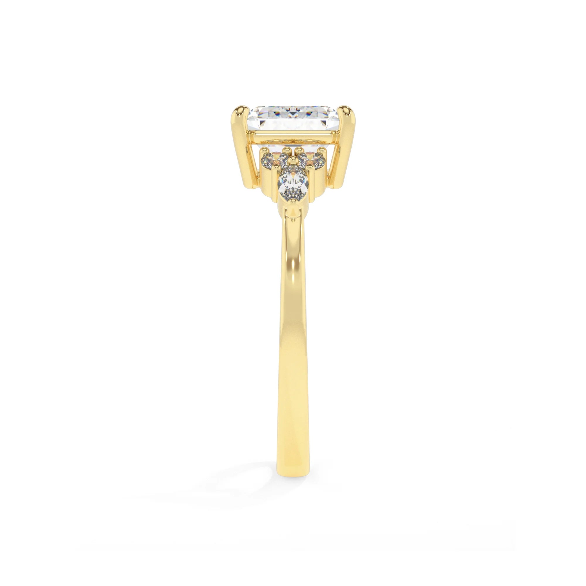 lab grown moissanite asscher solitaire rings in yellow gold