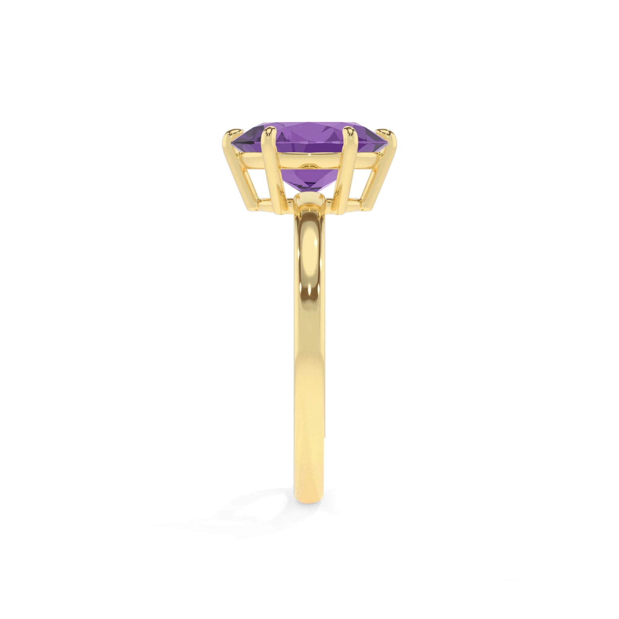 lab grown amethyst oval solitaire rings in yellow gold
